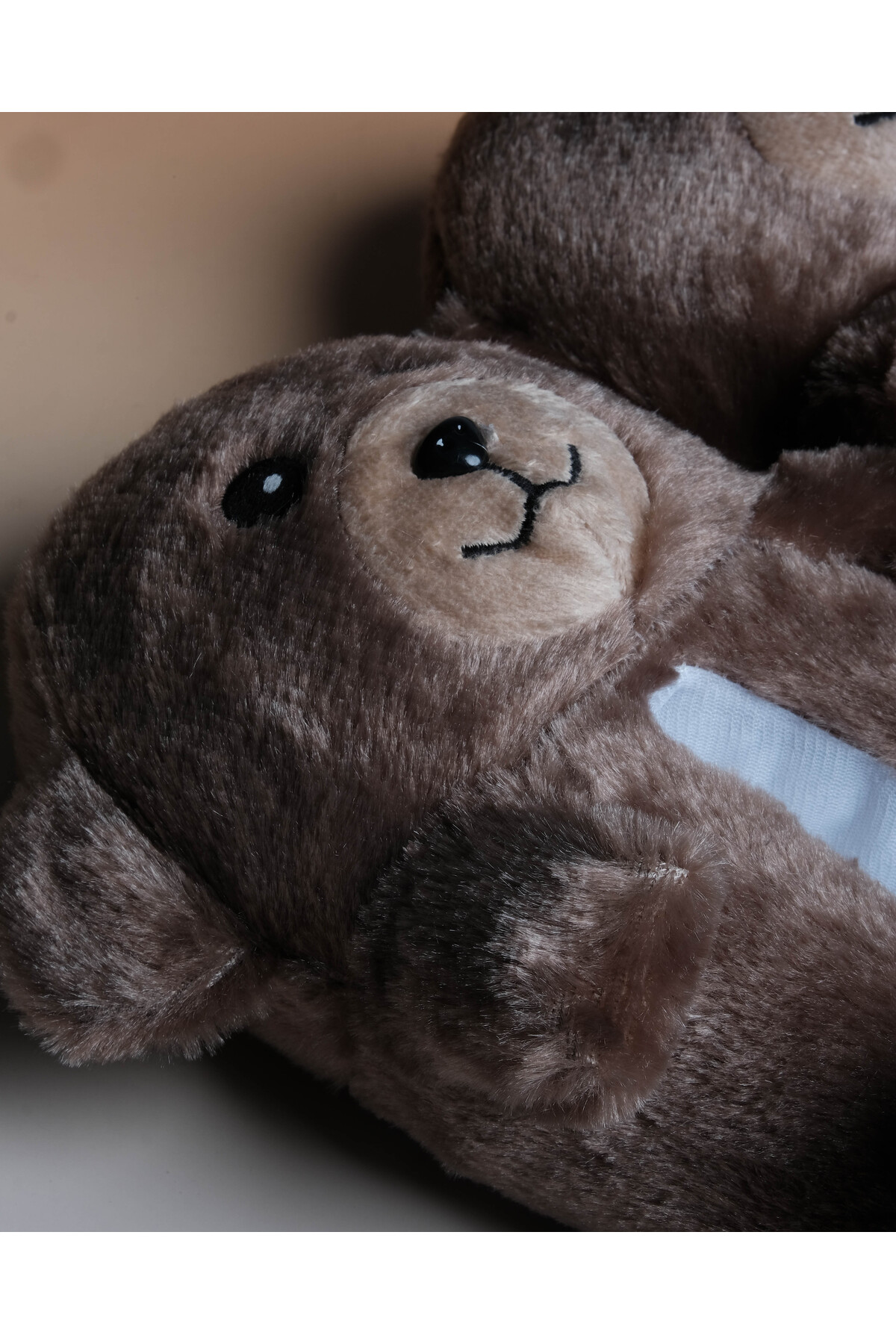 ZERA TREND Zera Ayıcık Figürlü Rahat, Konforlu Kahverengi Peluş Ev Botu Panduf görsel 4