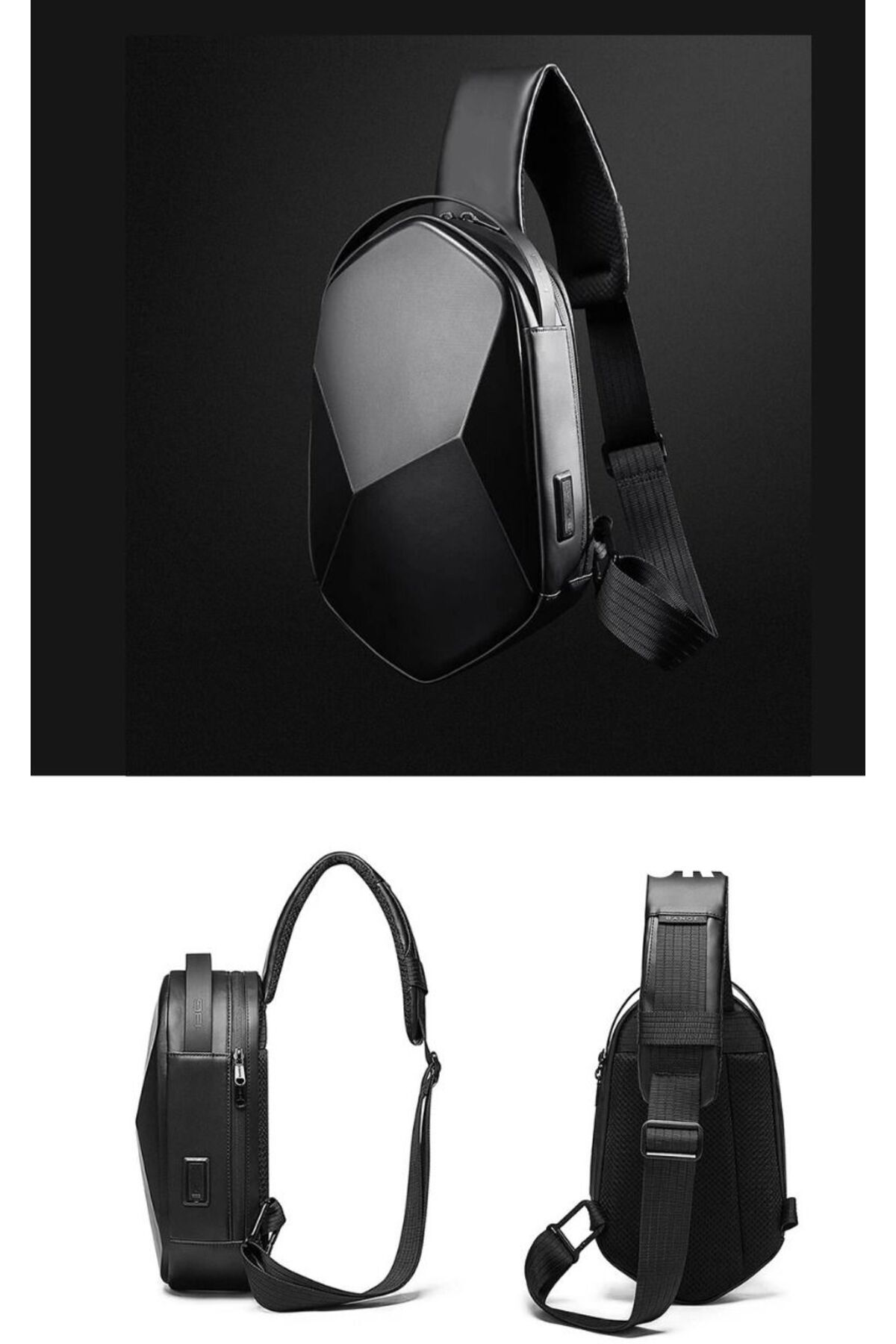 Newish  Erkek Vegan Deri Çapraz Askılı Omuz Ve Bel Çantası - Siyah - Görsel 6