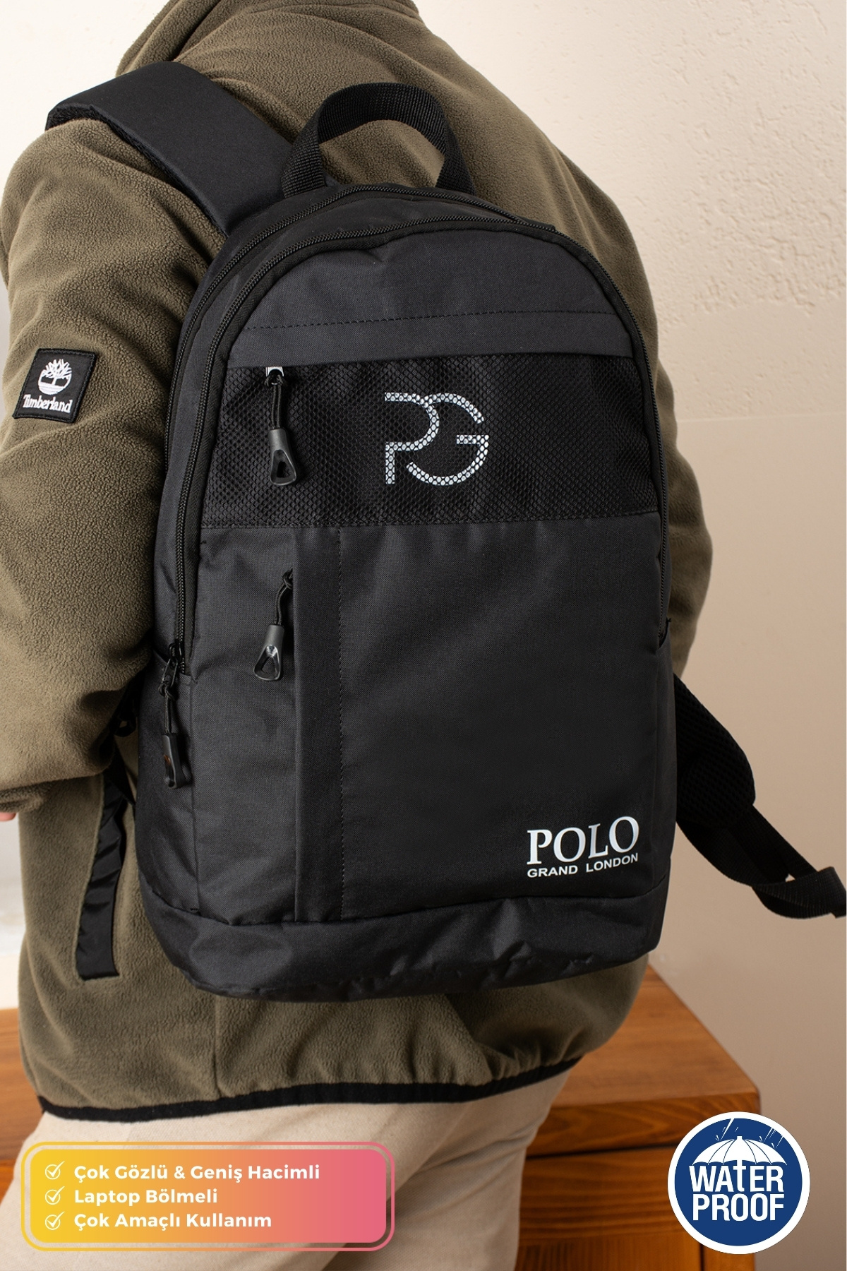 POLOGRAND London Orijinal Unisex Çok Gözlü Laptop Bölmeli Su Geçirmez Spor Kurs Okul Seyahat Günlük Sırt Çantası