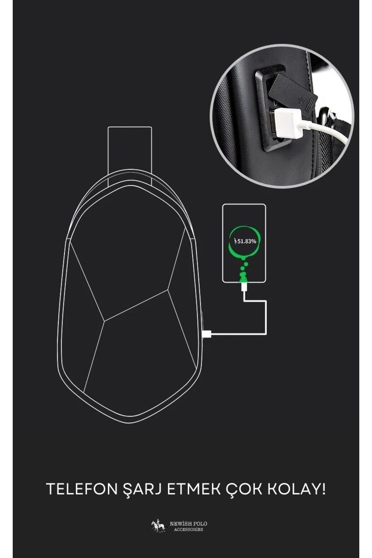 Newish  Erkek Vegan Deri Çapraz Askılı Omuz Ve Bel Çantası - Siyah - Görsel 7
