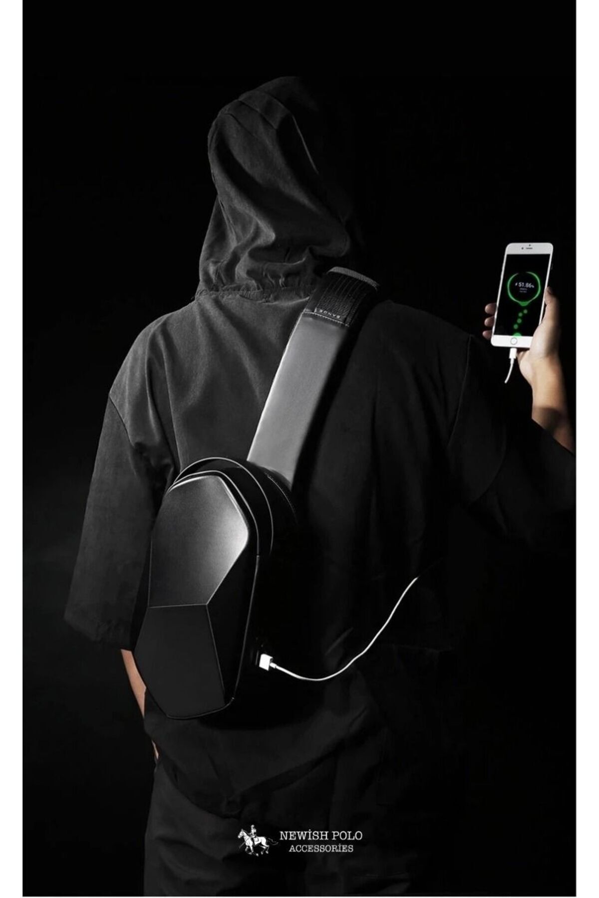 Newish  Erkek Vegan Deri Çapraz Askılı Omuz Ve Bel Çantası - Siyah - Görsel 3