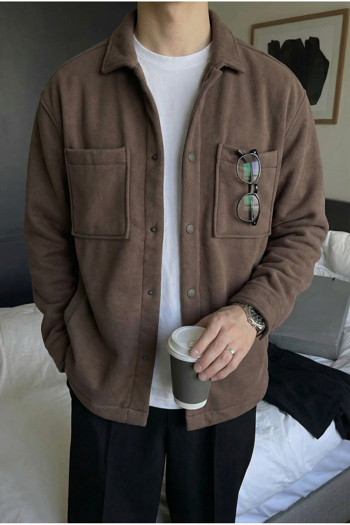 MADZEYMODA  Premium Erkek İçi Polarlı Çıtçıtlı Kahve Ceket LS-89921 - Görsel 3