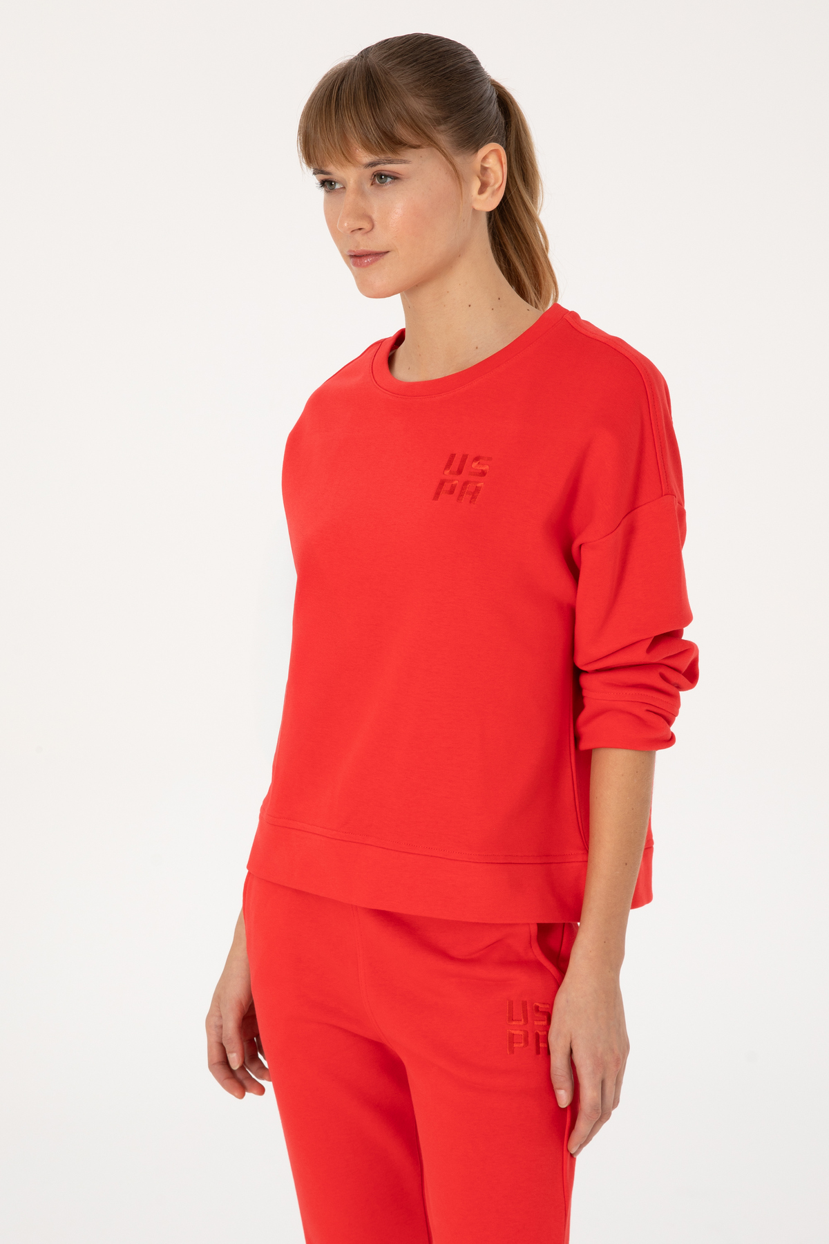 U.S. Polo Assn.  Kadın Kırmızı Bisiklet Yaka Basic Sweatshırt 50313565-VR030 - Görsel 3