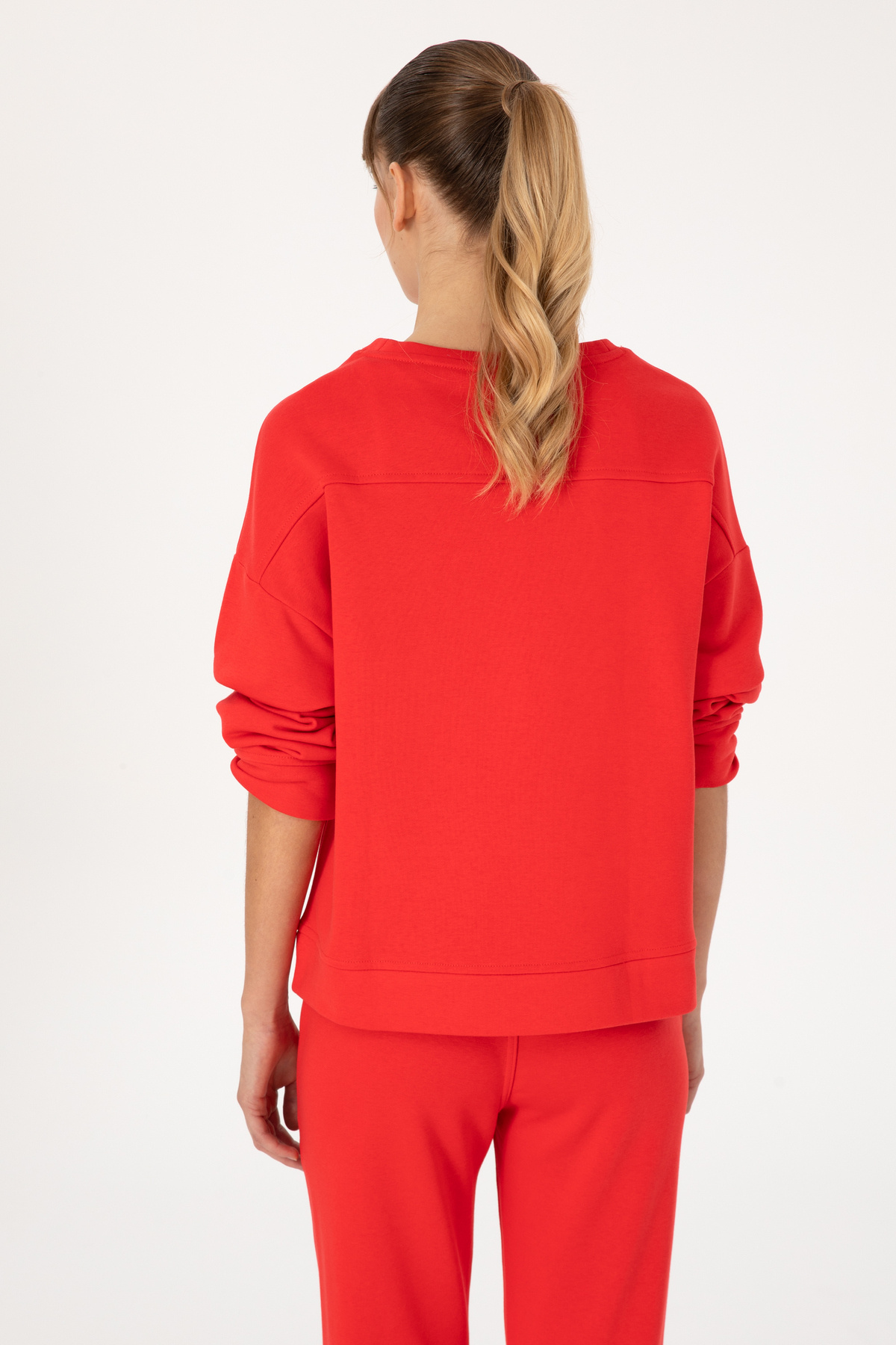 U.S. Polo Assn.  Kadın Kırmızı Bisiklet Yaka Basic Sweatshırt 50313565-VR030 - Görsel 5