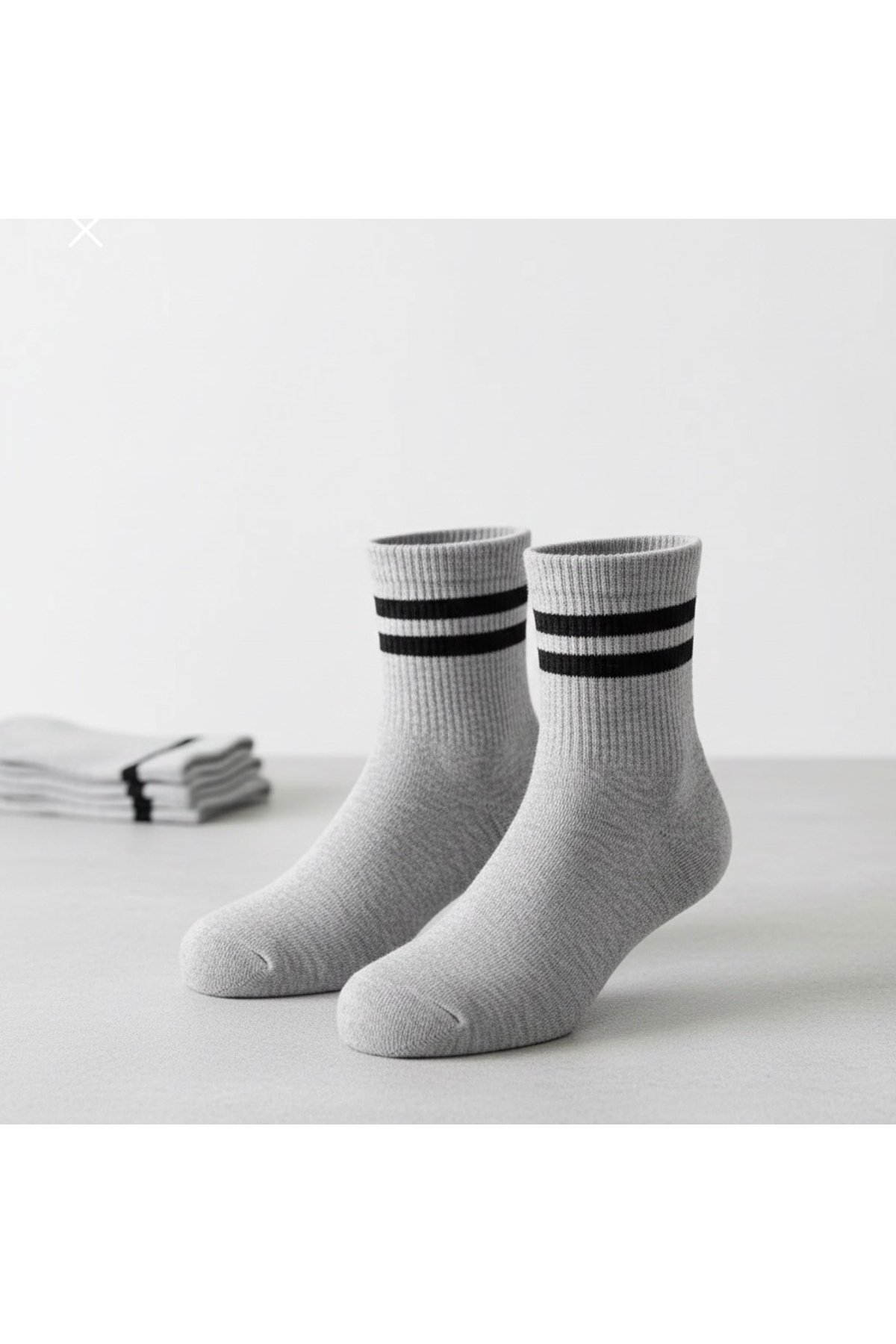 Unısex Uzun Tenis Kolej Çorap Çizgili Gri Beyaz Siyah Set — görsel 7 · A18199