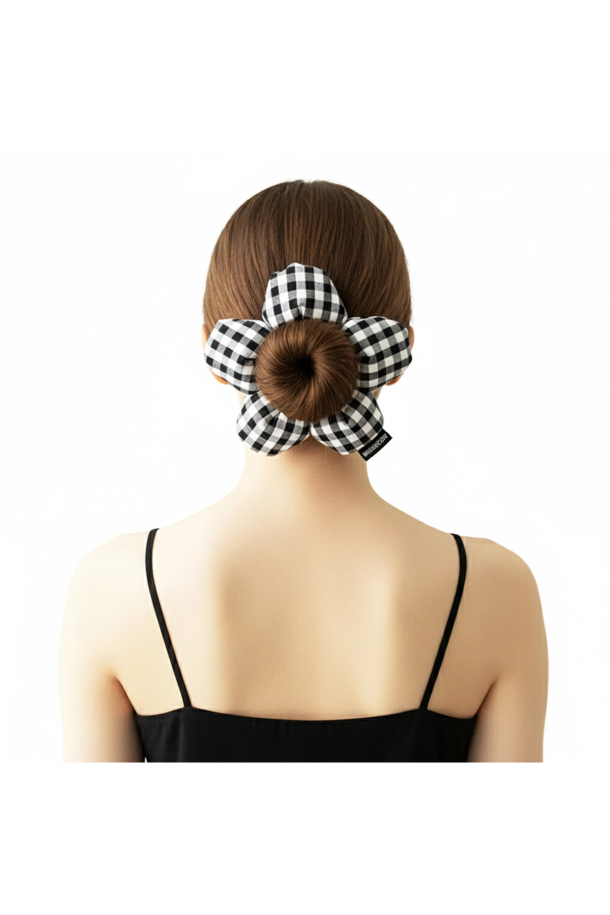 woodycord El Yapımı Pötikare Desenli Scrunchies Toka - Siyah Beyaz görsel 7