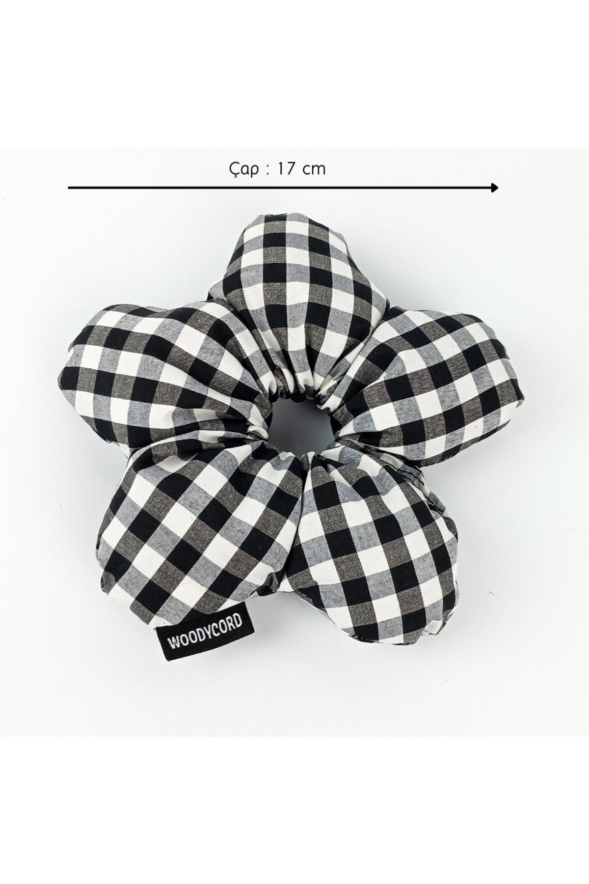 woodycord El Yapımı Pötikare Desenli Scrunchies Toka - Siyah Beyaz görsel 2