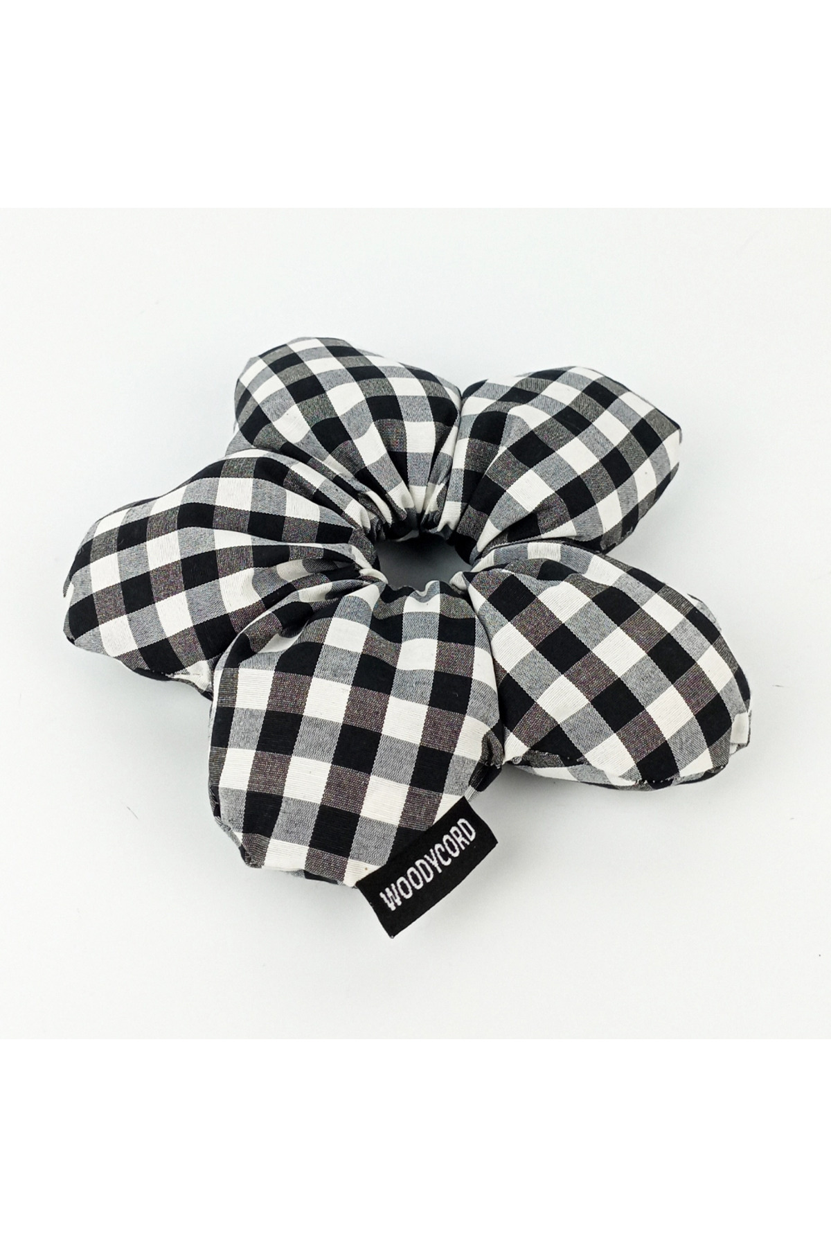woodycord El Yapımı Pötikare Desenli Scrunchies Toka - Siyah Beyaz görsel 3