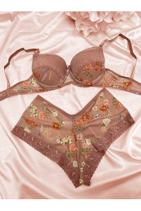 NurPeri İç Giyim Kadın Dolgulu Destekli Pembe Çiçek Desenli Somon Renk Boxer ...