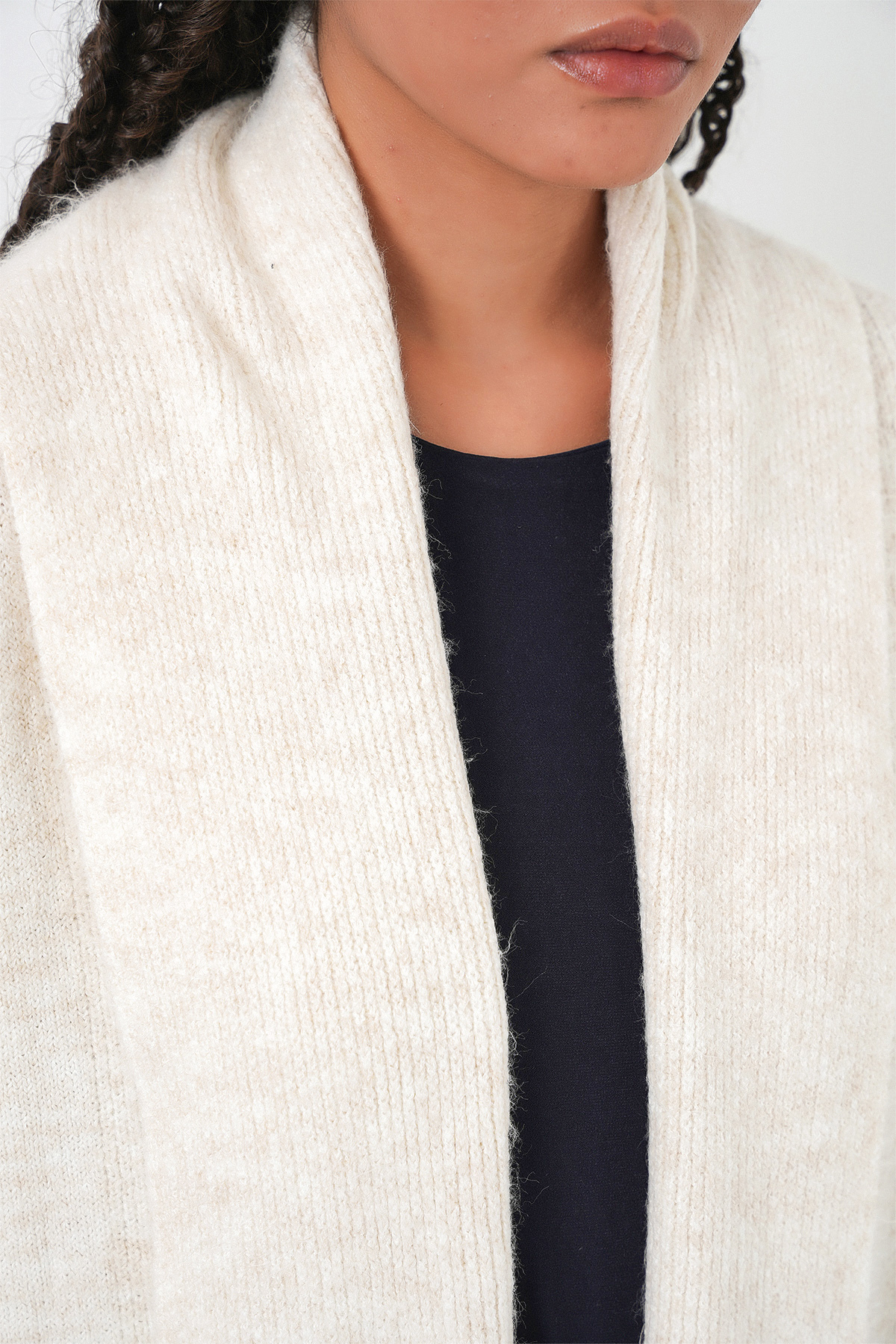 Bigdart  Kadın Uzun Oversize Triko Hırka 15924 - Ekru - Görsel 5