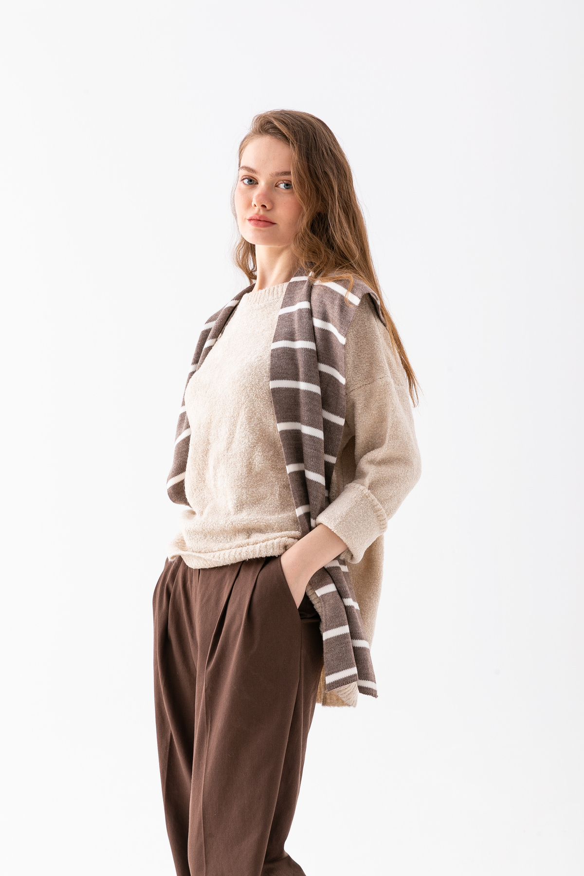 Wega Moda Kare Parçalı Patchwork Atkı - Spor Triko Örme Omuz Atkısı | Unisex Boho Şal - Atkı görsel 8