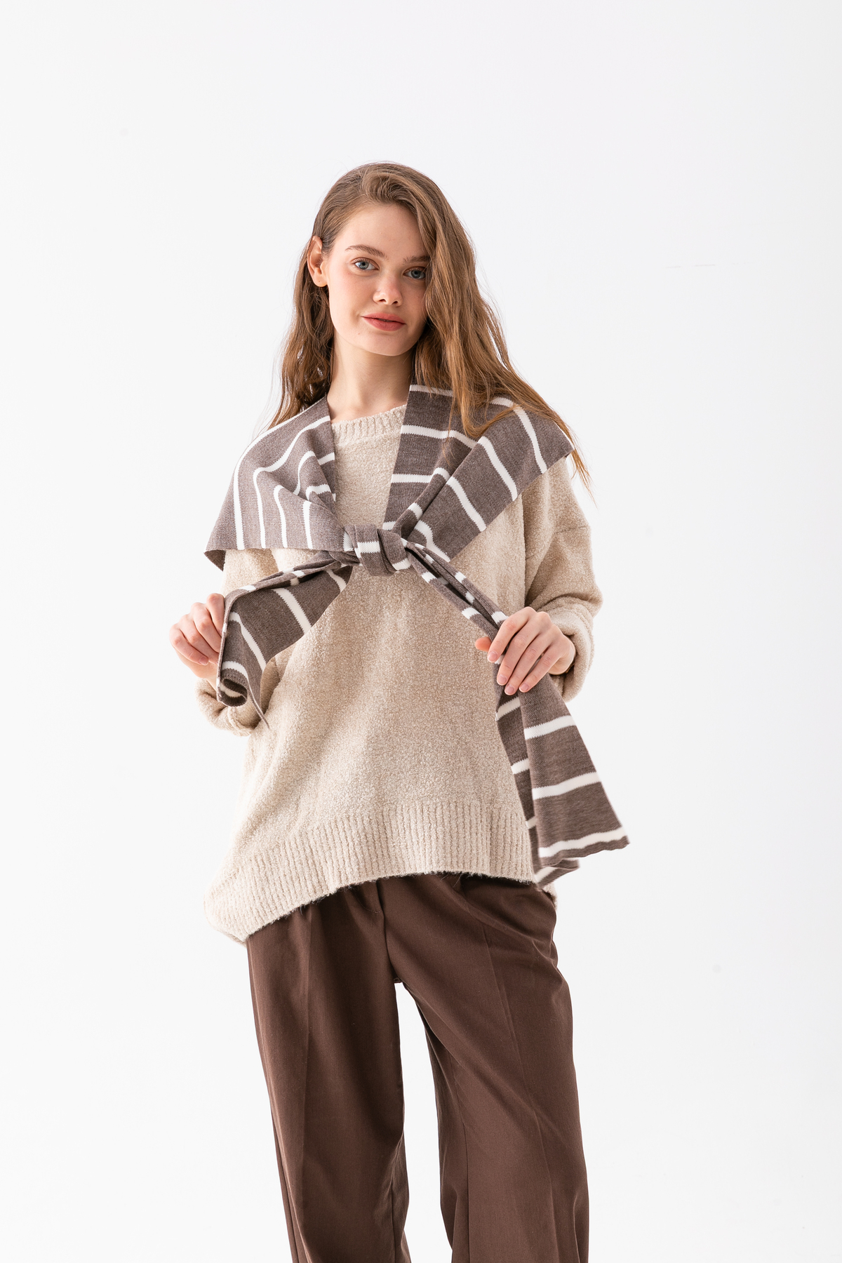 Wega Moda Kare Parçalı Patchwork Atkı - Spor Triko Örme Omuz Atkısı | Unisex Boho Şal - Atkı görsel 5