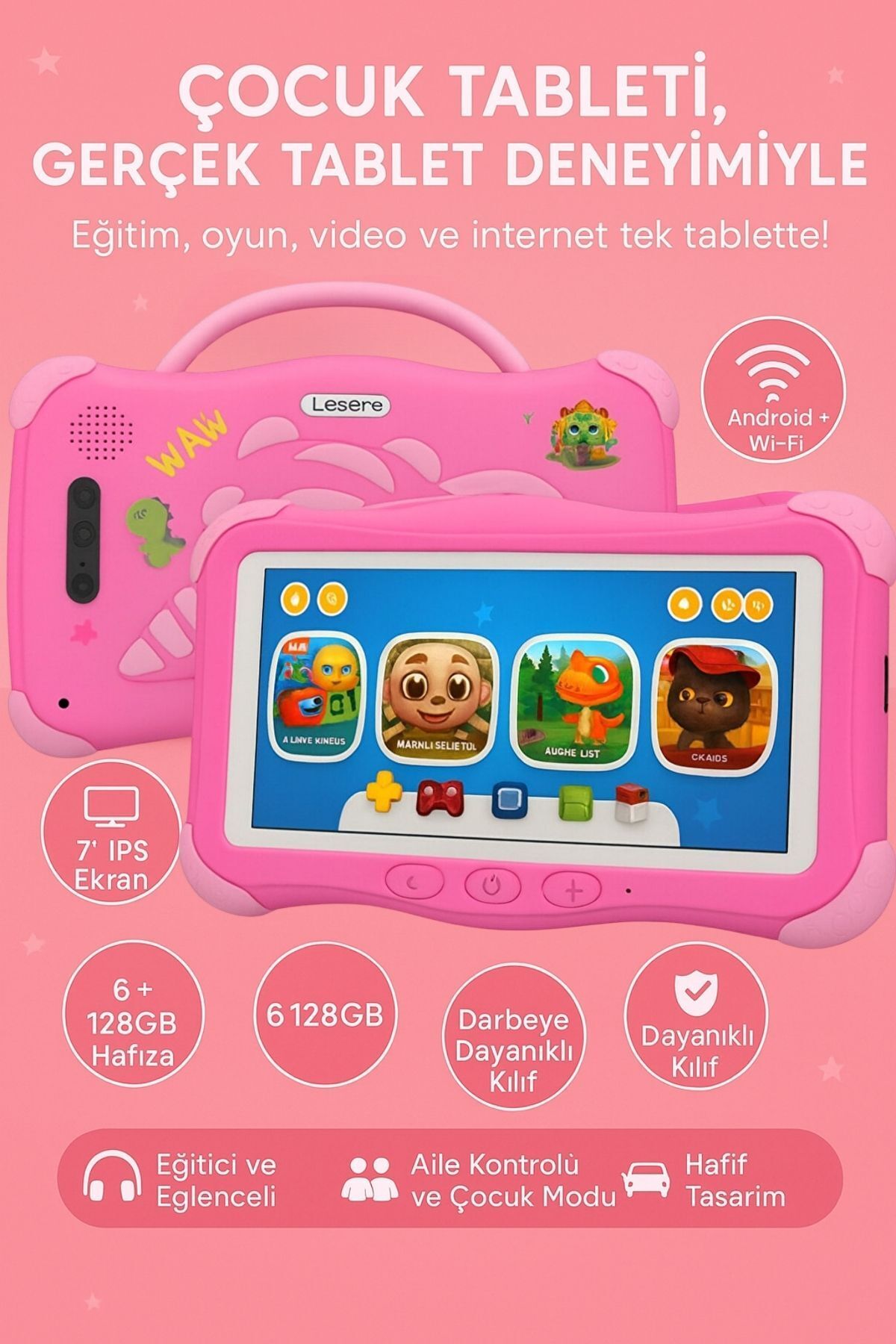 Zineets Wi-Fi 7 inç IPS Ekran 6+128 GB Çocuk Tableti - Kılıf Ve Oyuncak Hediyeli Mavi