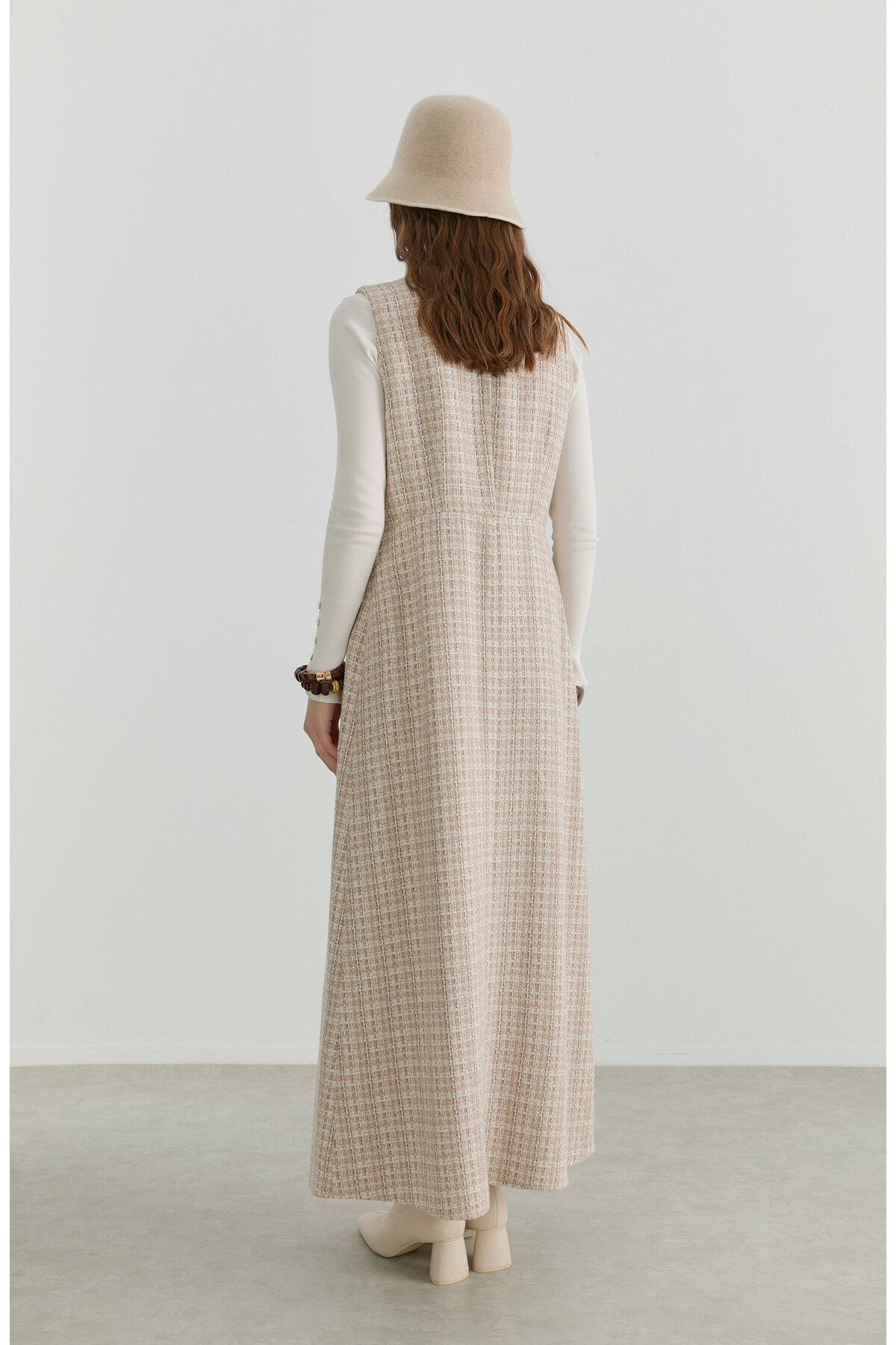 Fatma Atasoy  İnci Düğmeli Sütlü Kahve Tüvit Jile - Görsel 8