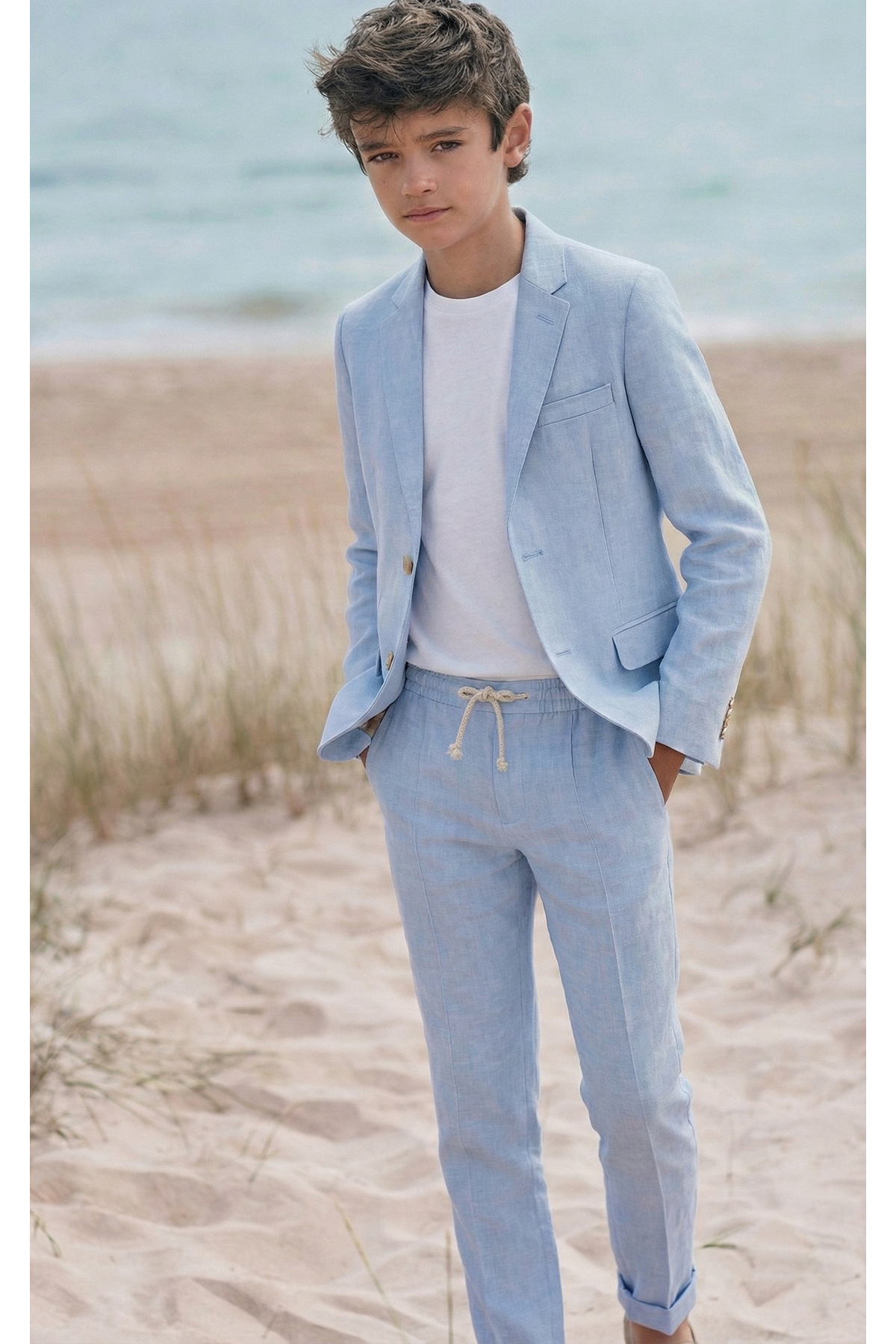 rg kidsstore  Genç Erkek %100 Keten Kumaş Takım Elbise, 3'lü Takım_RG3361 - Görsel 3