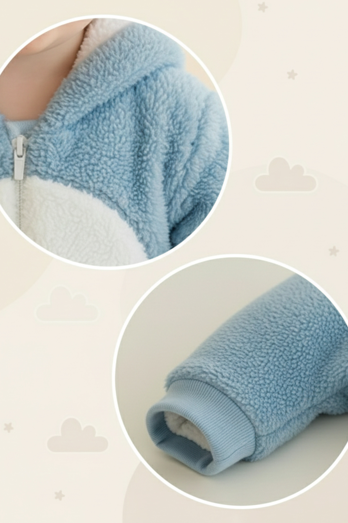 Lindakids Peluş Tavşan Kulaklı Önden Fermuarlı Patikli Welsoft Kumaş Peluş Bebek Tulum fotoğrafı 2 (önizleme)