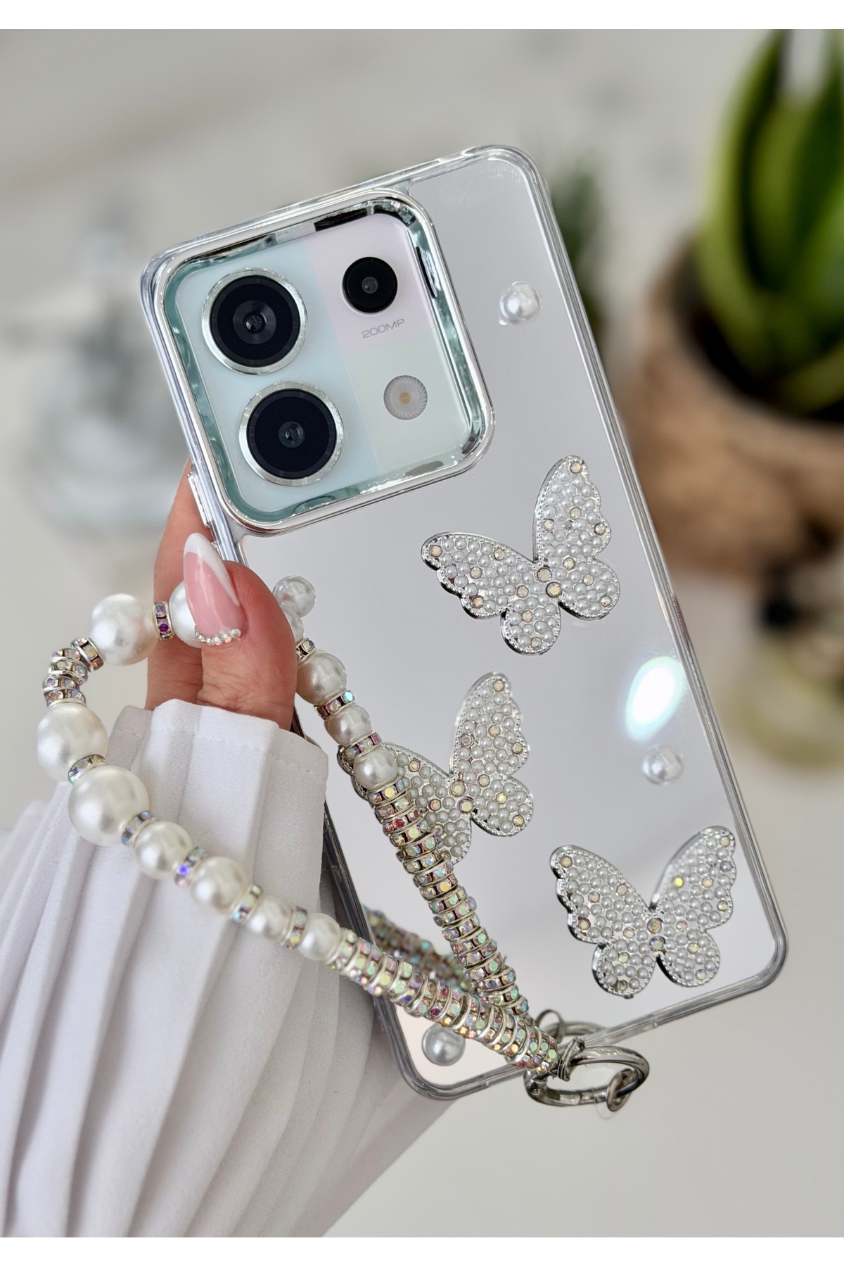 Redmi Note 13 Pro 4g Compatible Mirrored Charm Butterfly Design Silicone Case with Toy