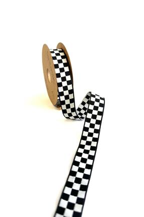 FANTASTIC KURDELE Dama Desen/ekose Siyah Beyaz Kareli Dokuma Kurdele 2 cm x 5...