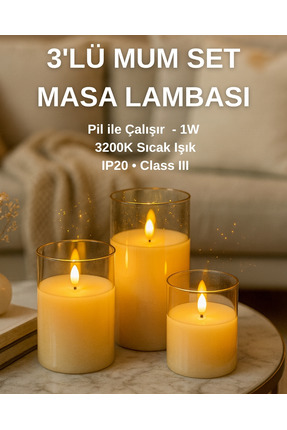 Cata CT‑8434 3’lü Mum Set Masa Lambası – Şık Dekor, Sıcak Işık, Anında Ambiyans!