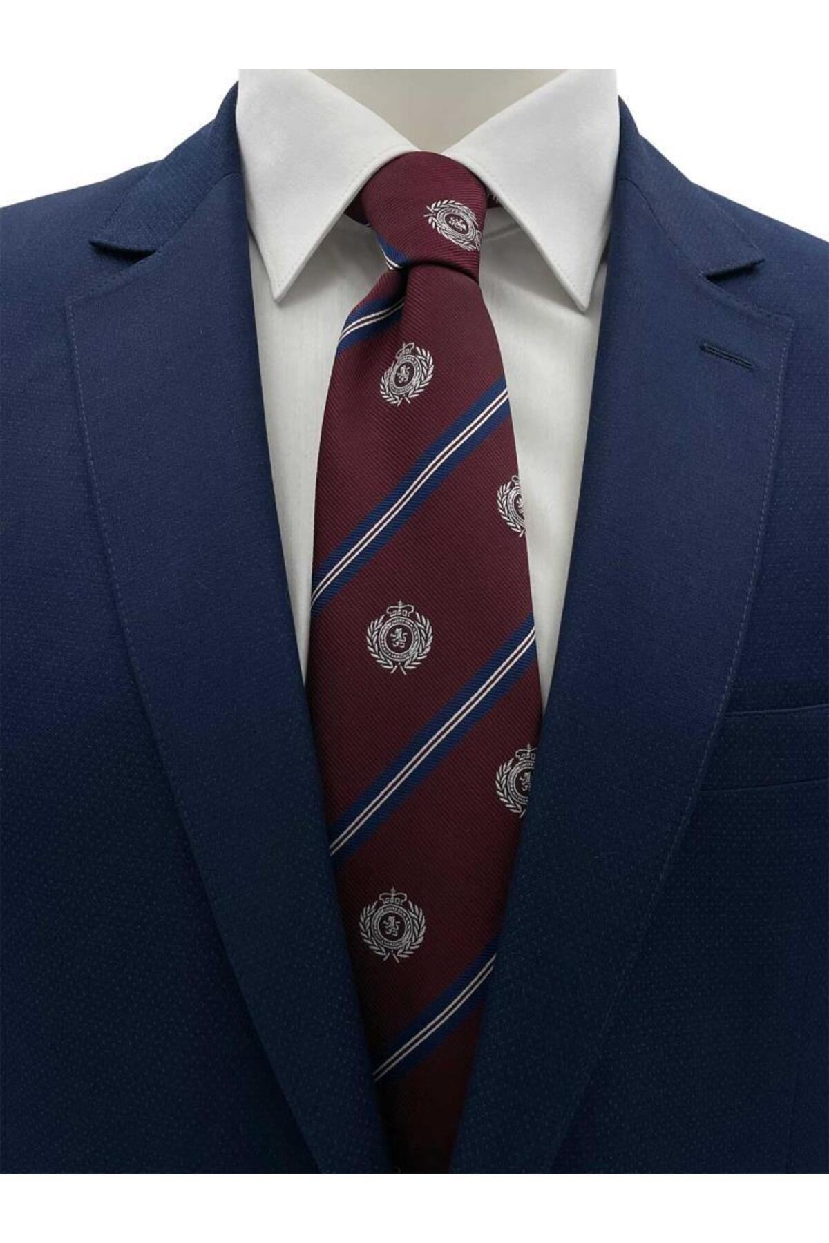  کراوات راه راه 8 سانتی‌متری زرشکی و سرمه‌ای با طرح نماد