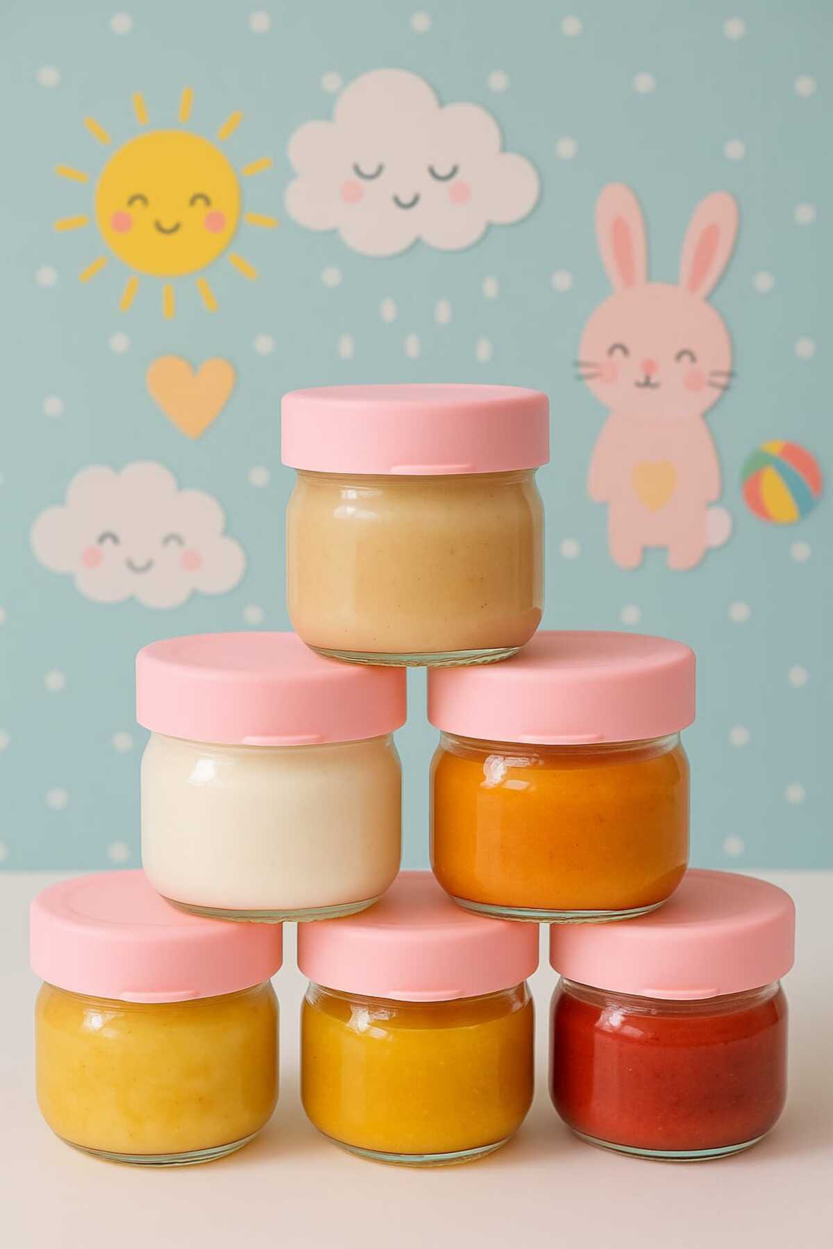 CKM silikon 6 Adet 41 ML Cam Bebek Mama Taşıma Saklama Kabı Sızdırmaz Pembe