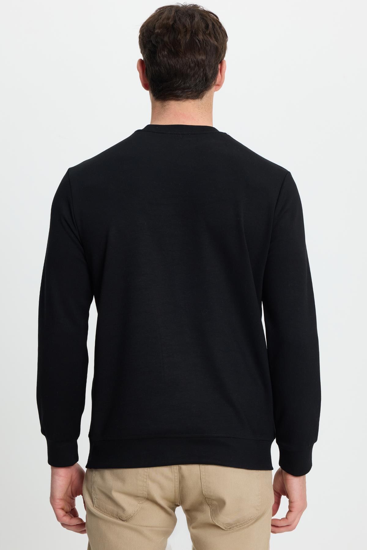 Tudors  Erkek Relax Fit Rahat Kesim Uzun Kollu Ekstra Soft Modal Kumaş Bisiklet Yaka Siyah Sweatshirt - Görsel 8