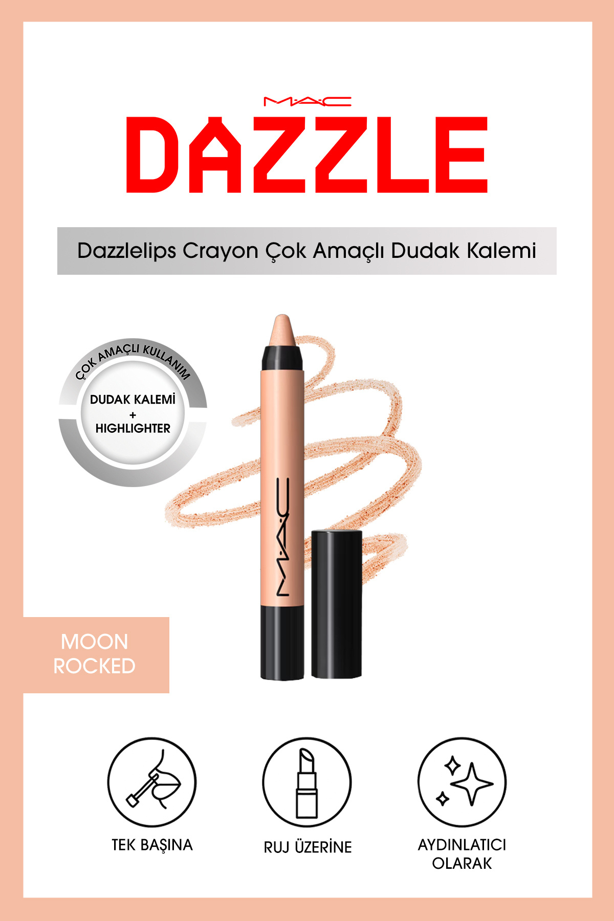 M.A.C Dazzlelip Crayon Işıltılı Dudak Kalemi - Moon Rocket — صورتی 140340