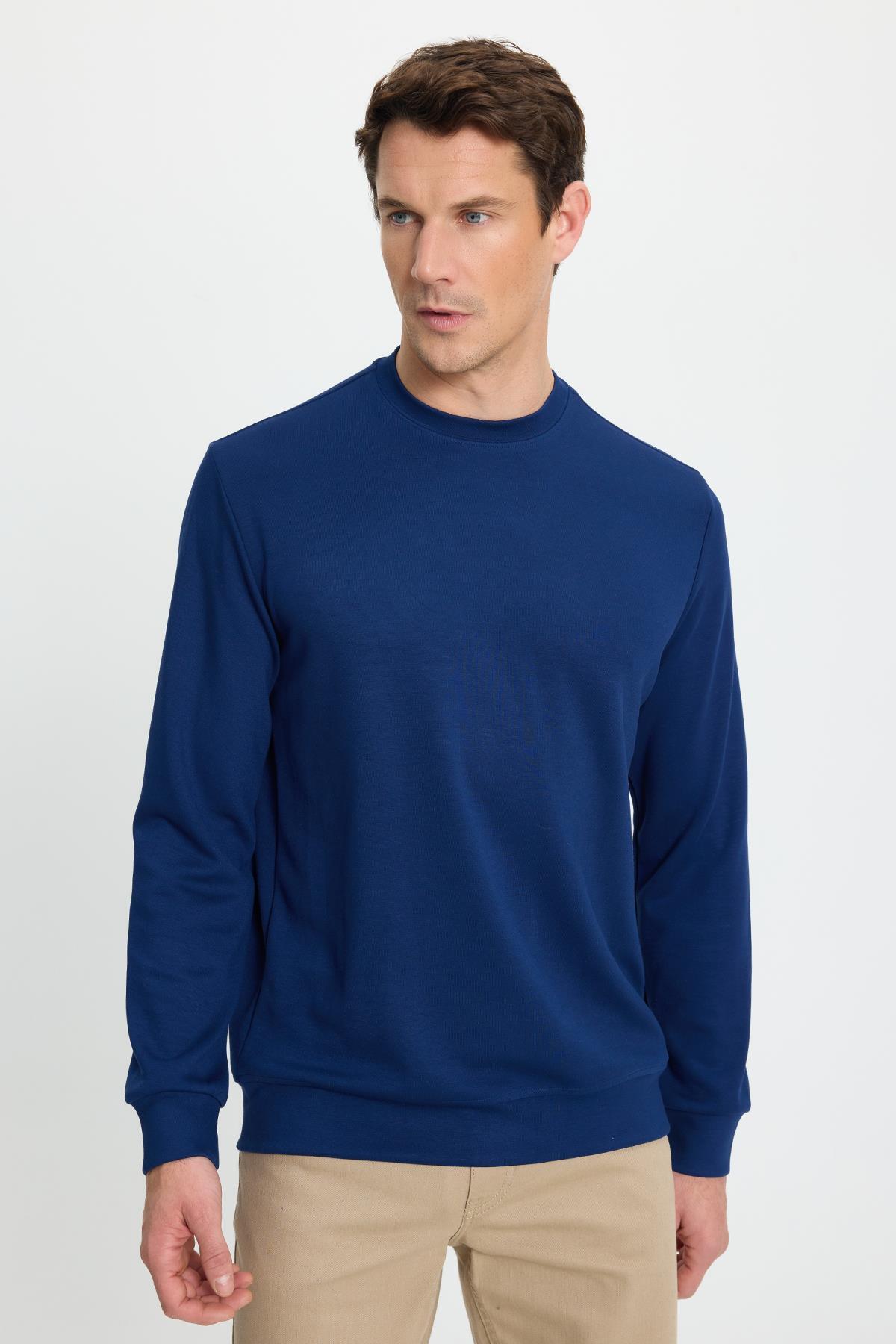 Tudors  Erkek Standart Fit Normal Kesim Uzun Kollu Ekstra Soft Modal Kumaş Bisiklet Yaka Açık Lacivert Sweat - Görsel 6