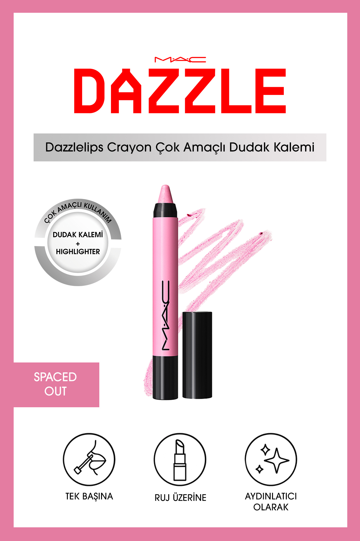 M.A.C Dazzlelip Crayon Işıltılı Dudak Kalemi - Spaced Out — صورتی 140340