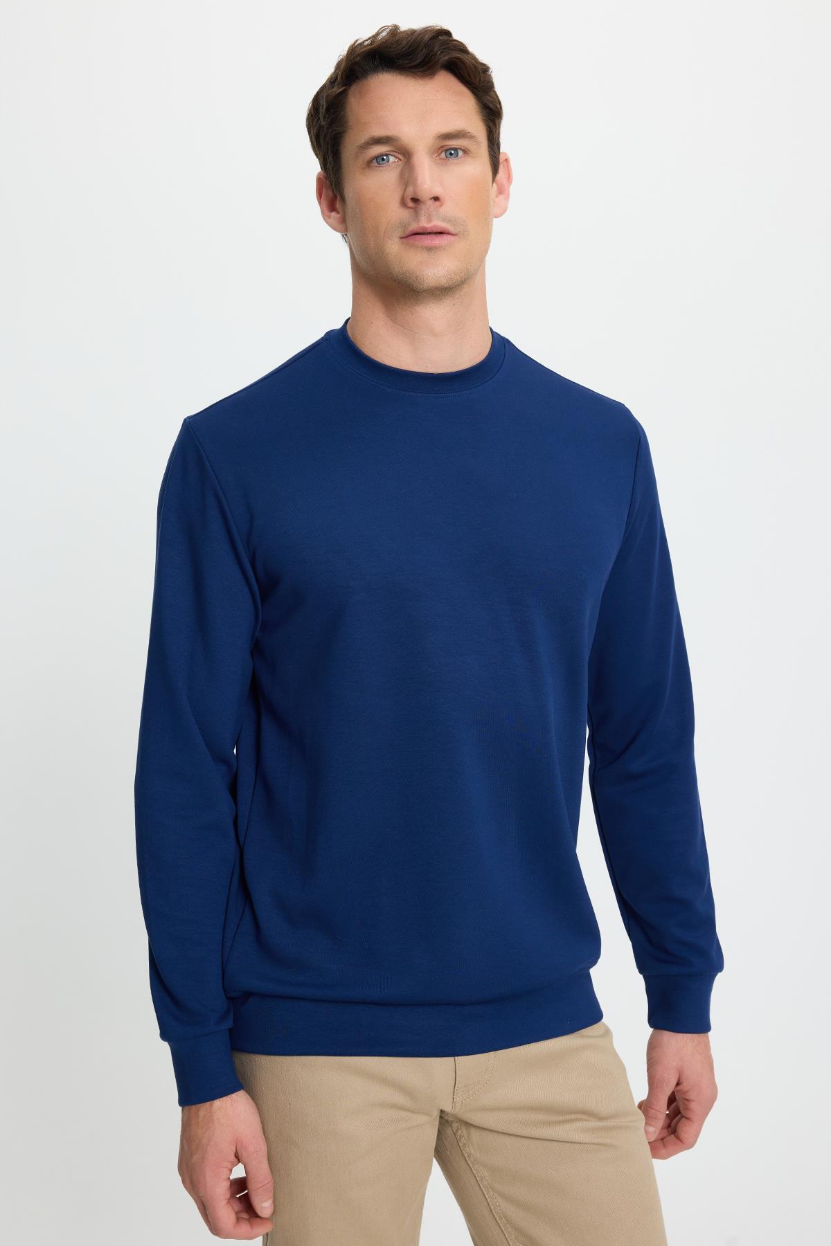 Tudors  Erkek Standart Fit Normal Kesim Uzun Kollu Ekstra Soft Modal Kumaş Bisiklet Yaka Açık Lacivert Sweat - Görsel 2