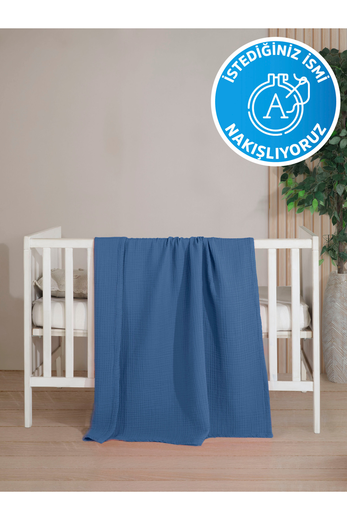 destinyhometex (İstediğiniz ismi yazıyoruz) %100 Pamuk 4 Kat Muslin 100x120 Cm Bebek Yatak/kundak Örtüsü Nakışlı fotoğrafı 3 (önizleme)