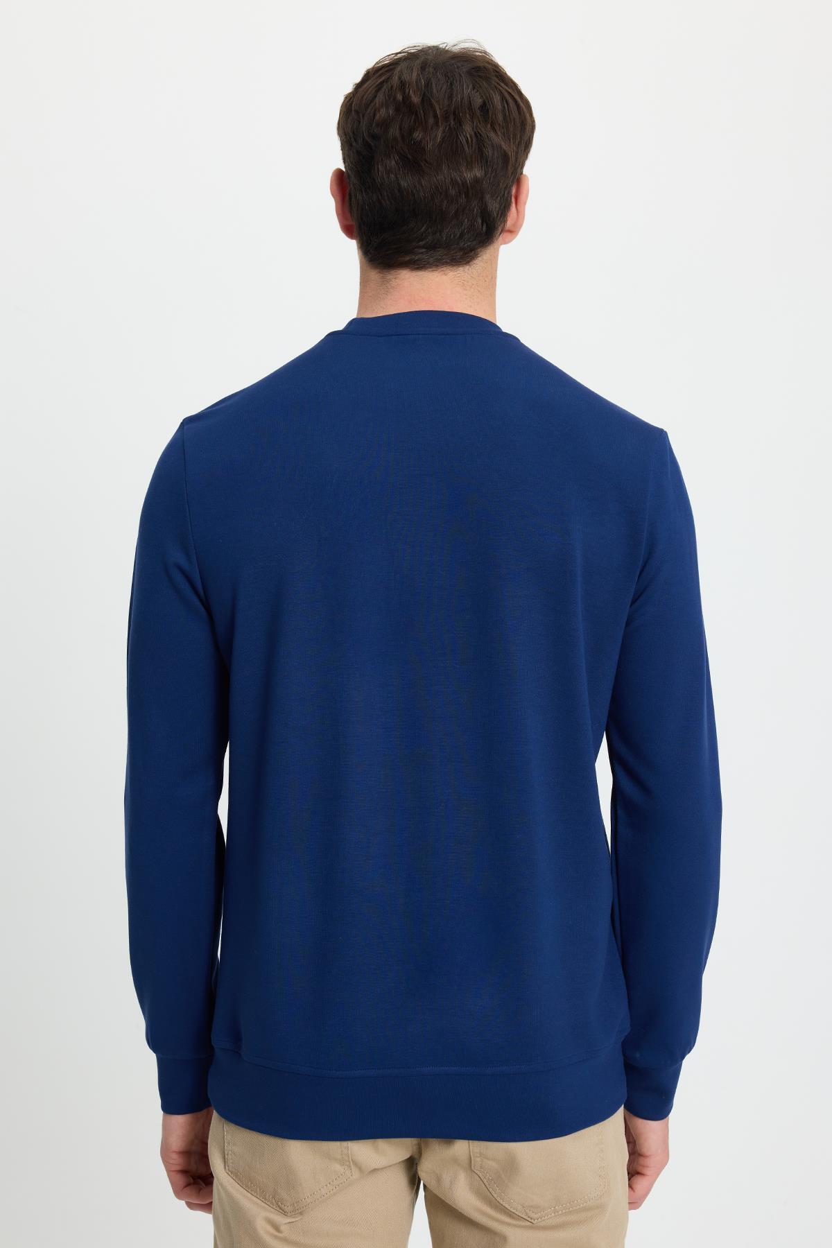 Tudors  Erkek Standart Fit Normal Kesim Uzun Kollu Ekstra Soft Modal Kumaş Bisiklet Yaka Açık Lacivert Sweat - Görsel 8