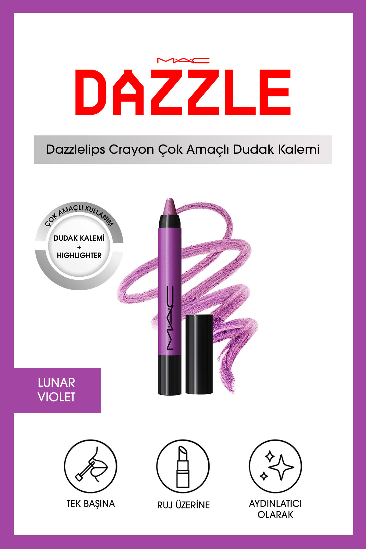 M.A.C Dazzlelip Crayon Işıltılı Dudak Kalemi - Lunar Violet — بنفش 140340