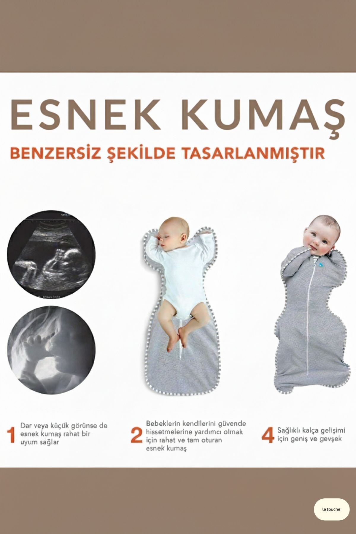 Le Touche Kahverengi Bebek Kundak Yenidoğan Uyku Tulumu (Yenidoğan Kundağın Amacı Dar Olması) fotoğrafı 6 (önizleme)