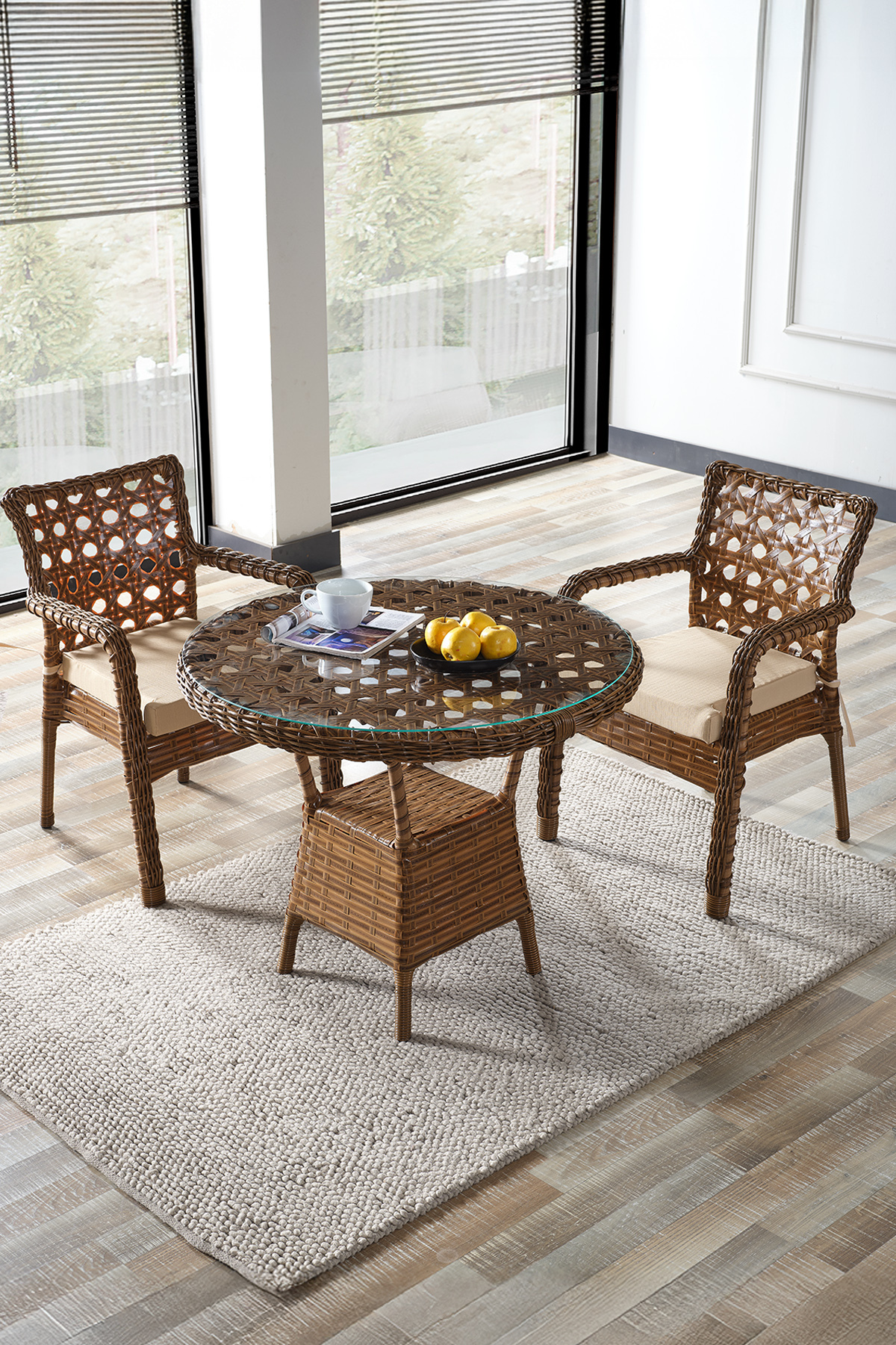 Frosted Rattan Garden Balcony Kitchen Tableware Set for 2 Coffee