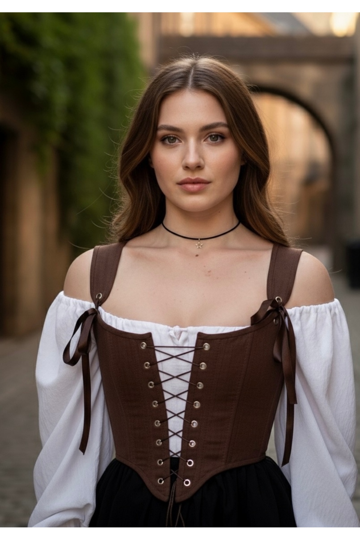 SARA Clothessy Kahverengi Vintage Bağcıklı Korse Büstiyer görsel 2