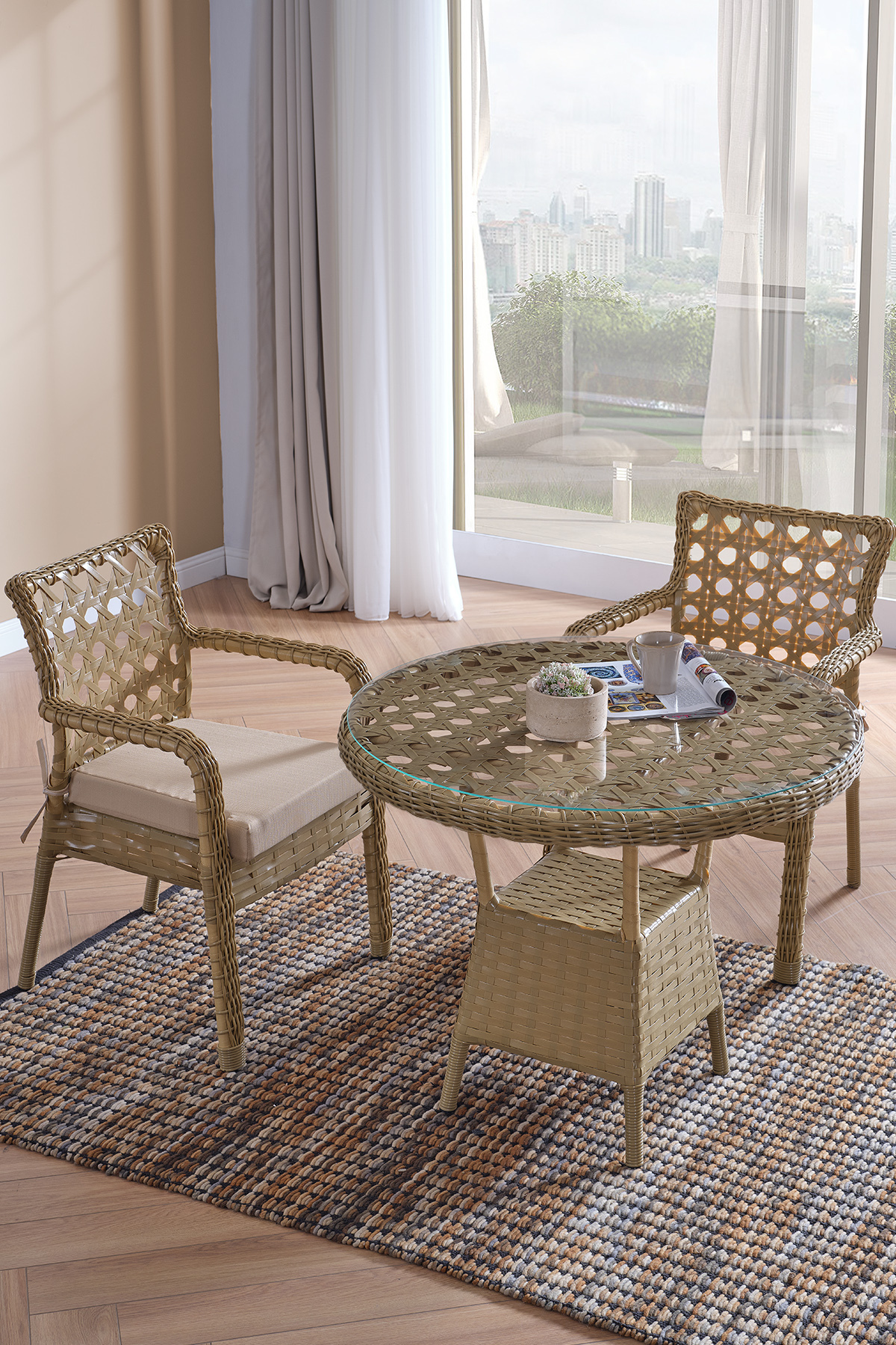 Frosty 2 Person Rattan Garden Balcony Kitchen Tableware Cappuccino