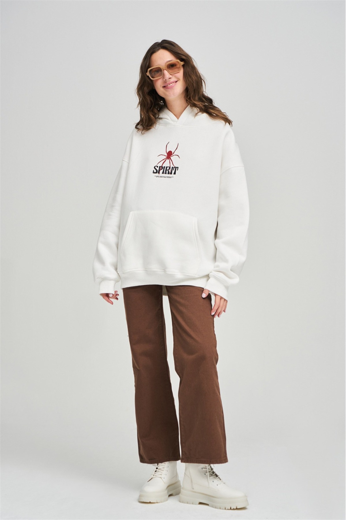 kadin kapşonlu baskılı spider sweat Kaliteli 3 iplik kumaş modern oversize kesim