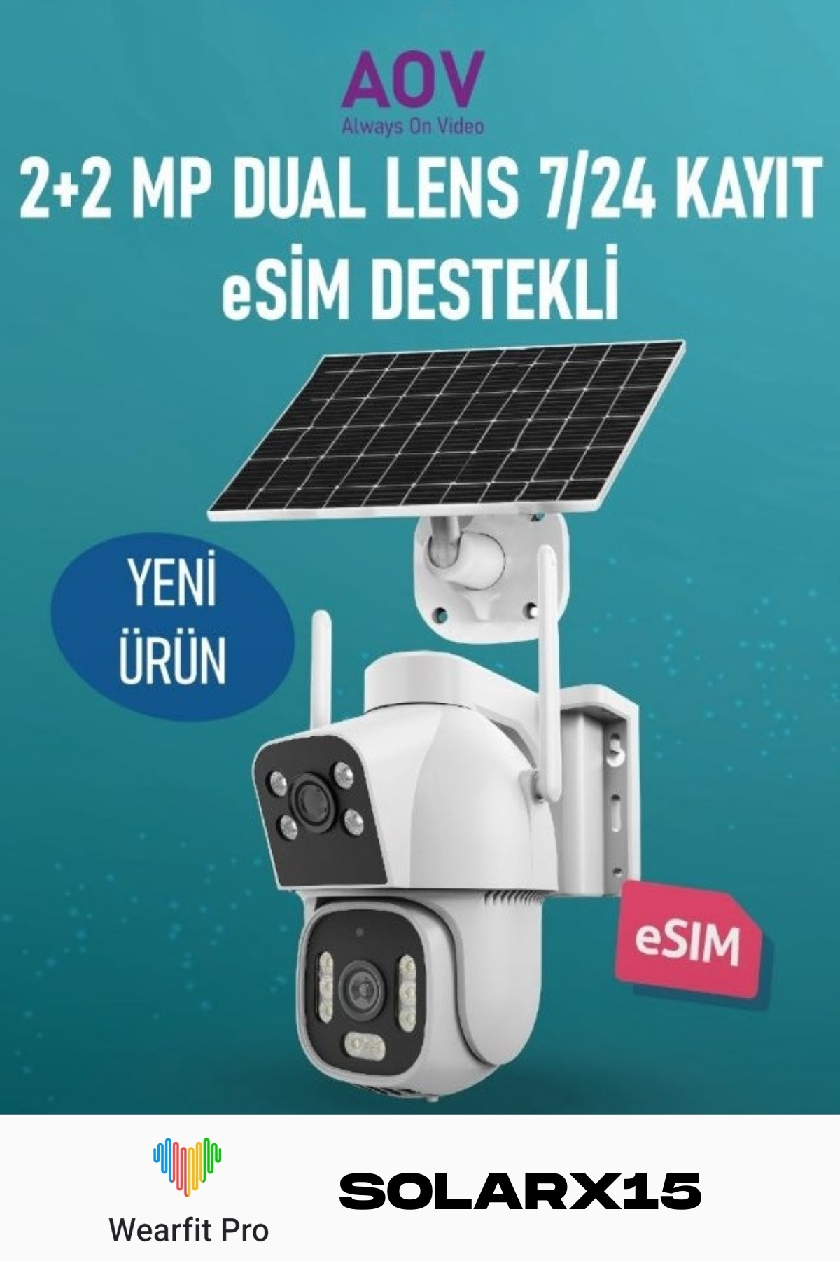 Wearfitpro SOLARX15 Dual Lens AOV HİEASY 4G PTZ Kamera Güneş Enerjili Solarlı Kamera