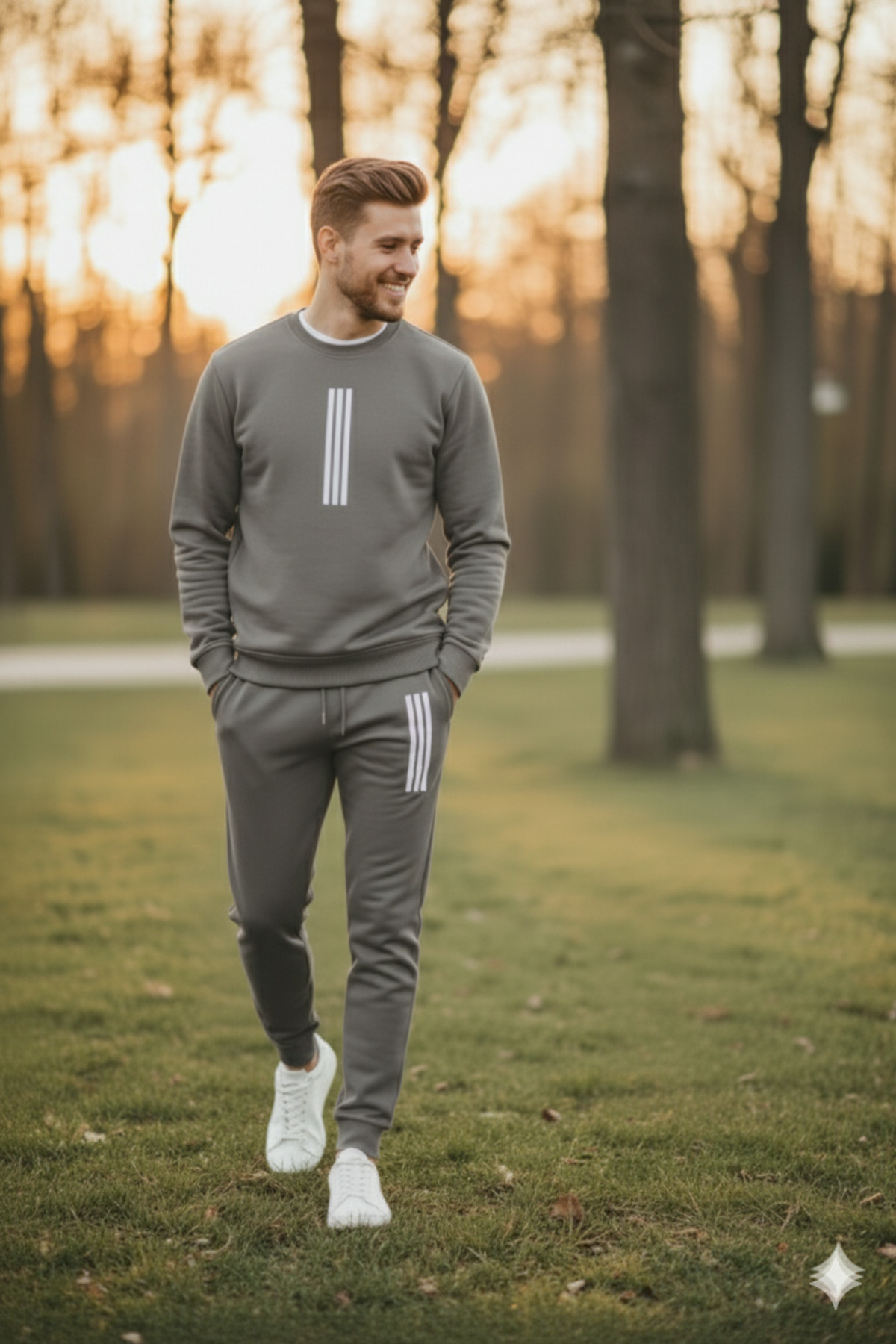 Men's Bottom Top Set with Single Line Pattern -Tracksuit