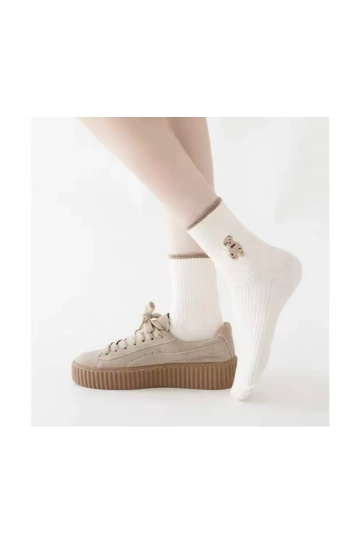 Bestrend Комплект от 6 чифта унисекс колежански тенис чорапи с мотив мече