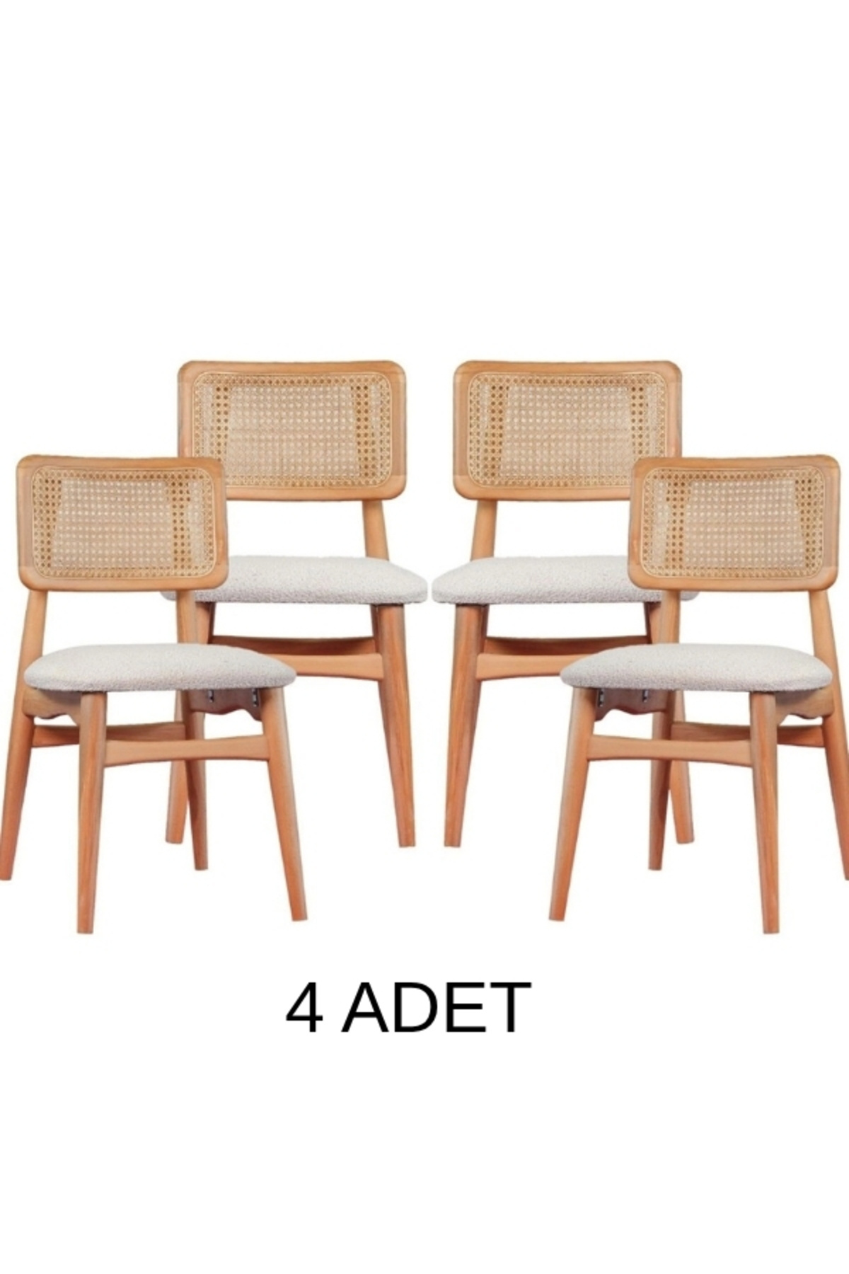Zion Hazeranlı, Doğal Hasır, Ahşap Sandalye,Montajlı Gönderim 4 ADET
