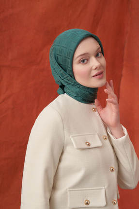 ARMANDA İTALYAN JAKAR GEOMETRİK DESEN EŞARP - PETROL YEŞİLİ