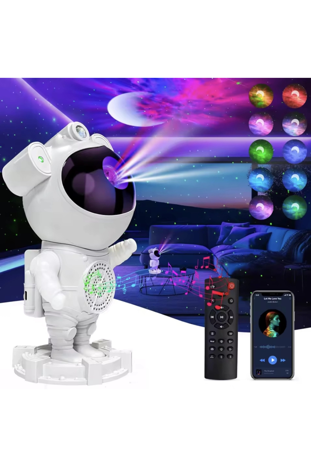 yollayenilensin Astronot Galaxy Projektör, RGB LED Gece Lambası, Hoparlörlü, APP + Uzaktan Kumandalı
