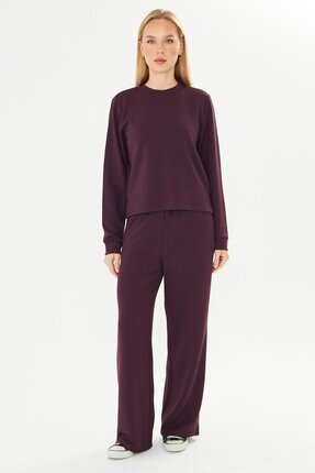 TRENDHİLL Kadın Modal Kumaş Rahat Kalıp Eşofman Takımı Bordo 8509-Bo