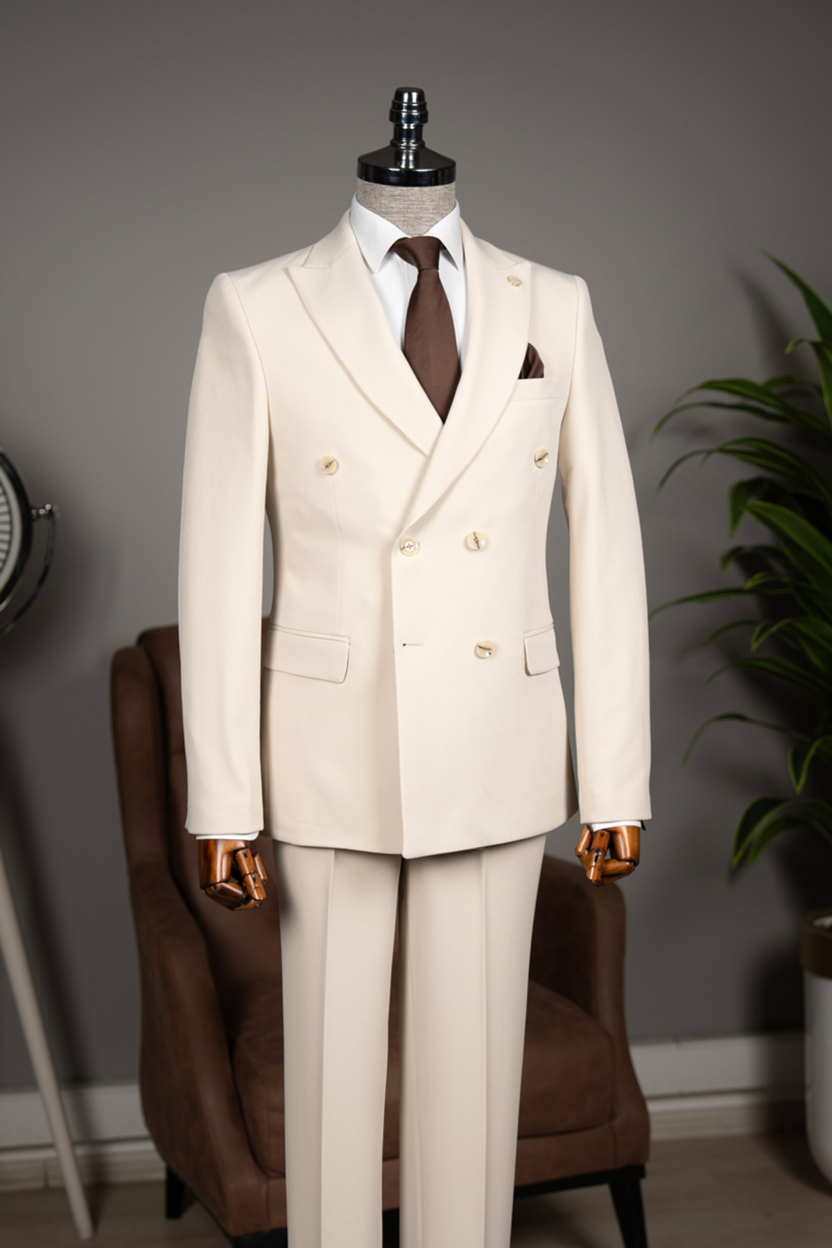 کت و شلوار دو دکمه اختصاصی – SlimFit. لطفا یک سایز بزرگتر انتخاب کنید. — بژ T04-KTA504 — تصویر 3 از 6