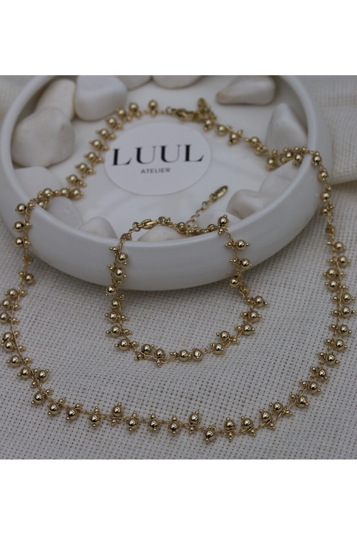 XUPING ATELİER LUUL ATELIER XUPING ÇELİK / ZARİF MİNİMAL HAREKETLİ TOPÇUK MODEL KOLYE+ BİLEKLİK SETİ