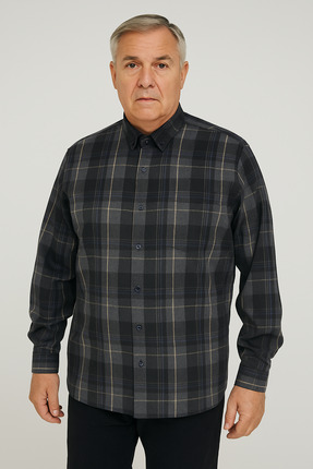 UNL Desenli Kareli Pamuklu Sezonluk Orta Kalın Oxford Uzun Kol Baba Gömleği