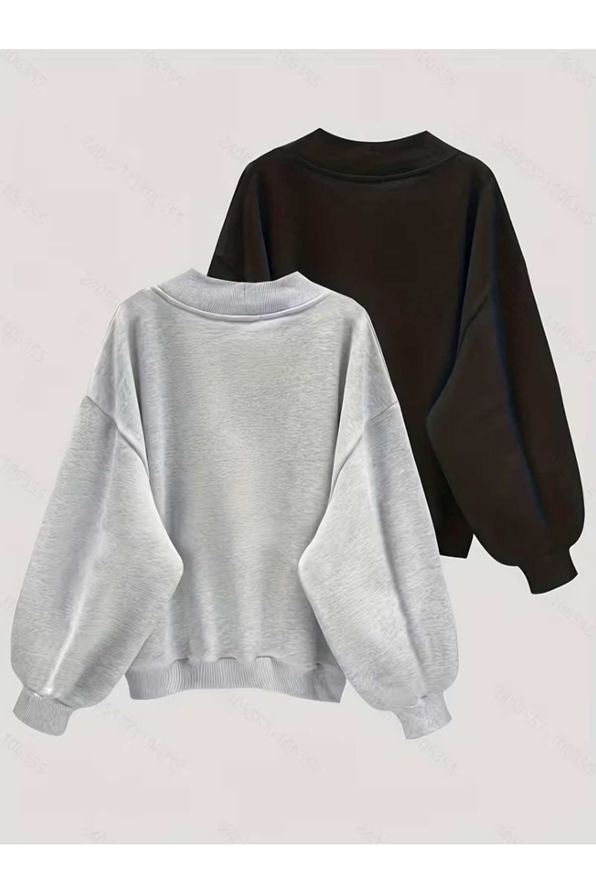FUWEAR Kadın Siyah - Gri 2 Renk V Yaka Oversize Sweatshirt görsel 2