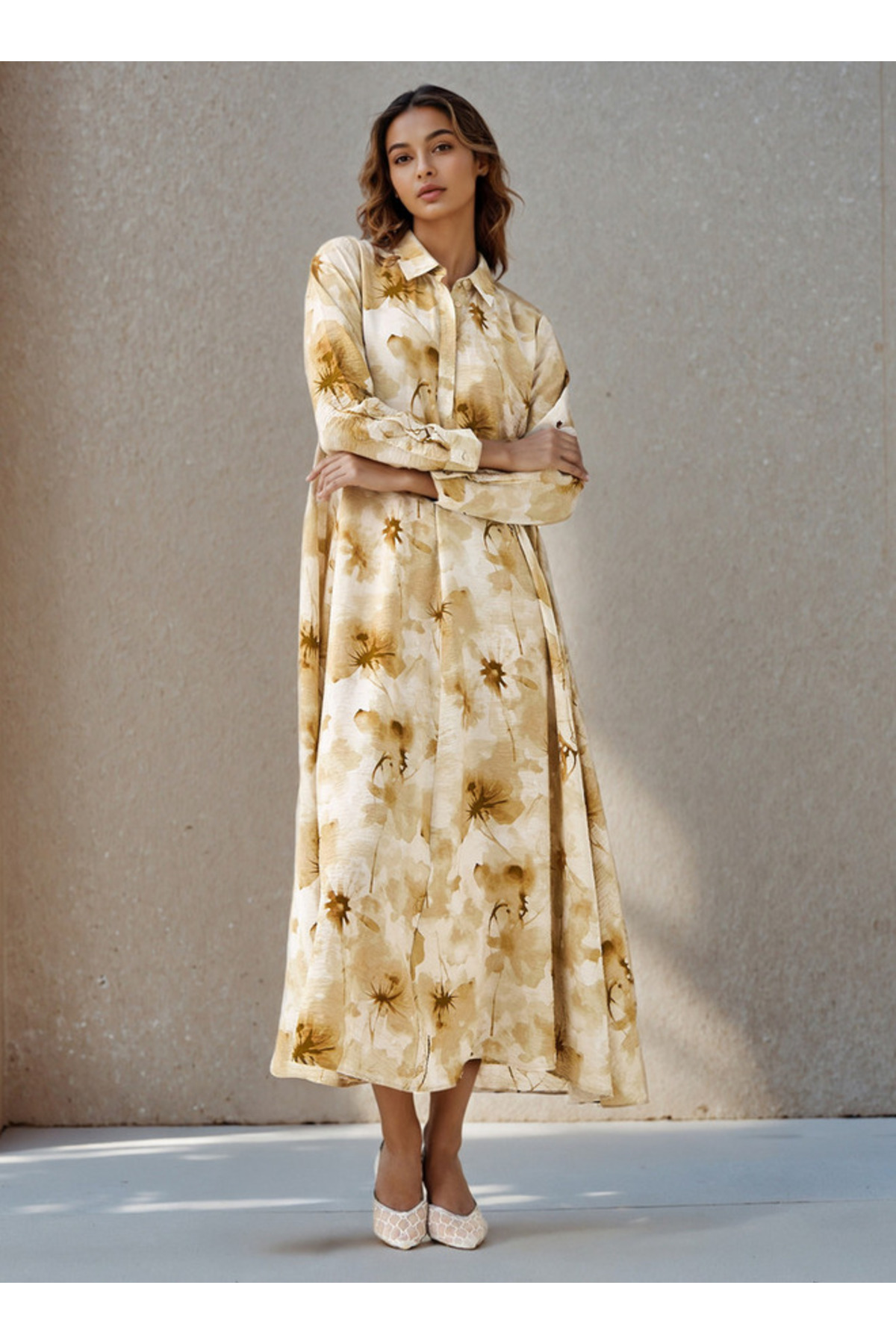 Iconic Floral Print Shirt Women Dress with Collar